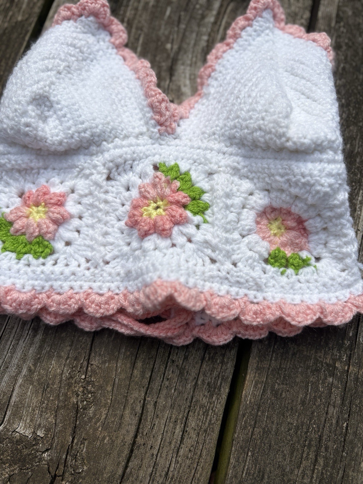 Halter Bra Top sm/xs VTG 1970s Afghan Crochet Granny Squares Hippie Festival