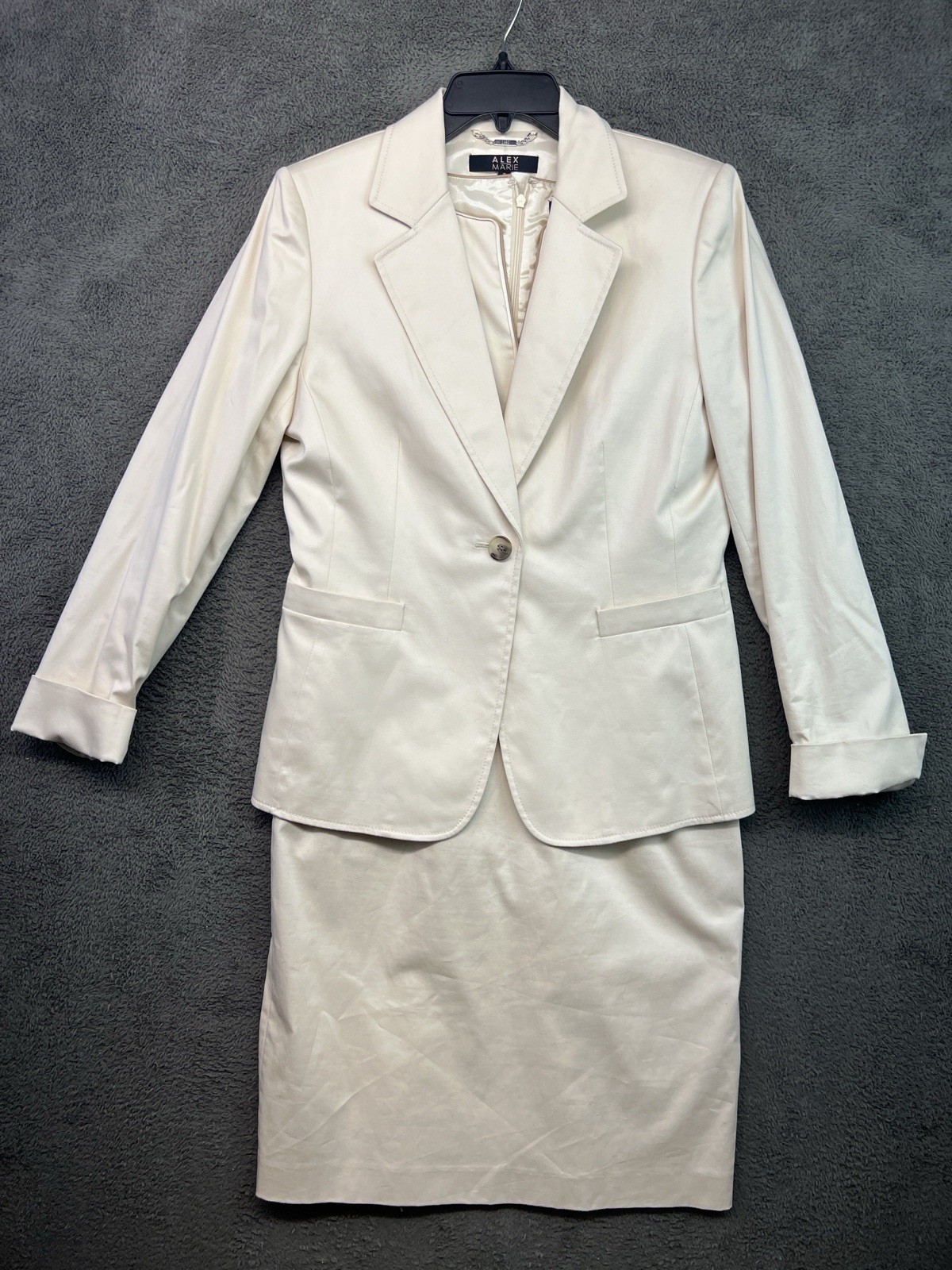 Vtg 1990’s Alex Marie Beige Business Dress Jacket Set Women’s Size 8