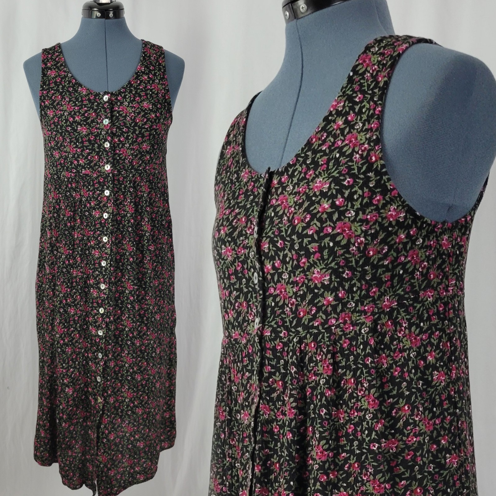 Vintage Forever Caroline Black Raised Waist Jumper w Purple/Green Floral Size 8P