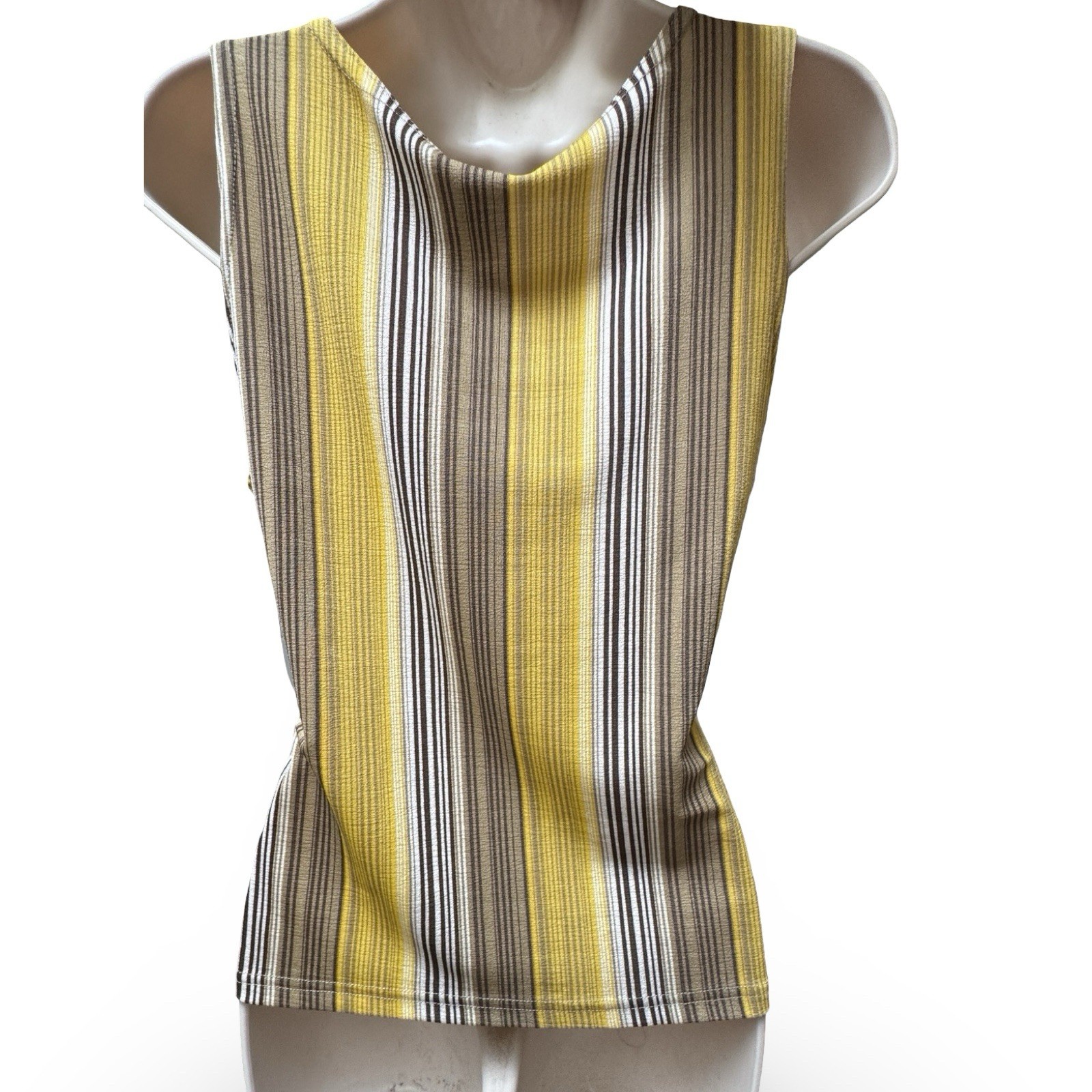 Metallic Knit Yellow Brown Striped Sleeveless Top Pia USA Sony Pictures 90s VNTG