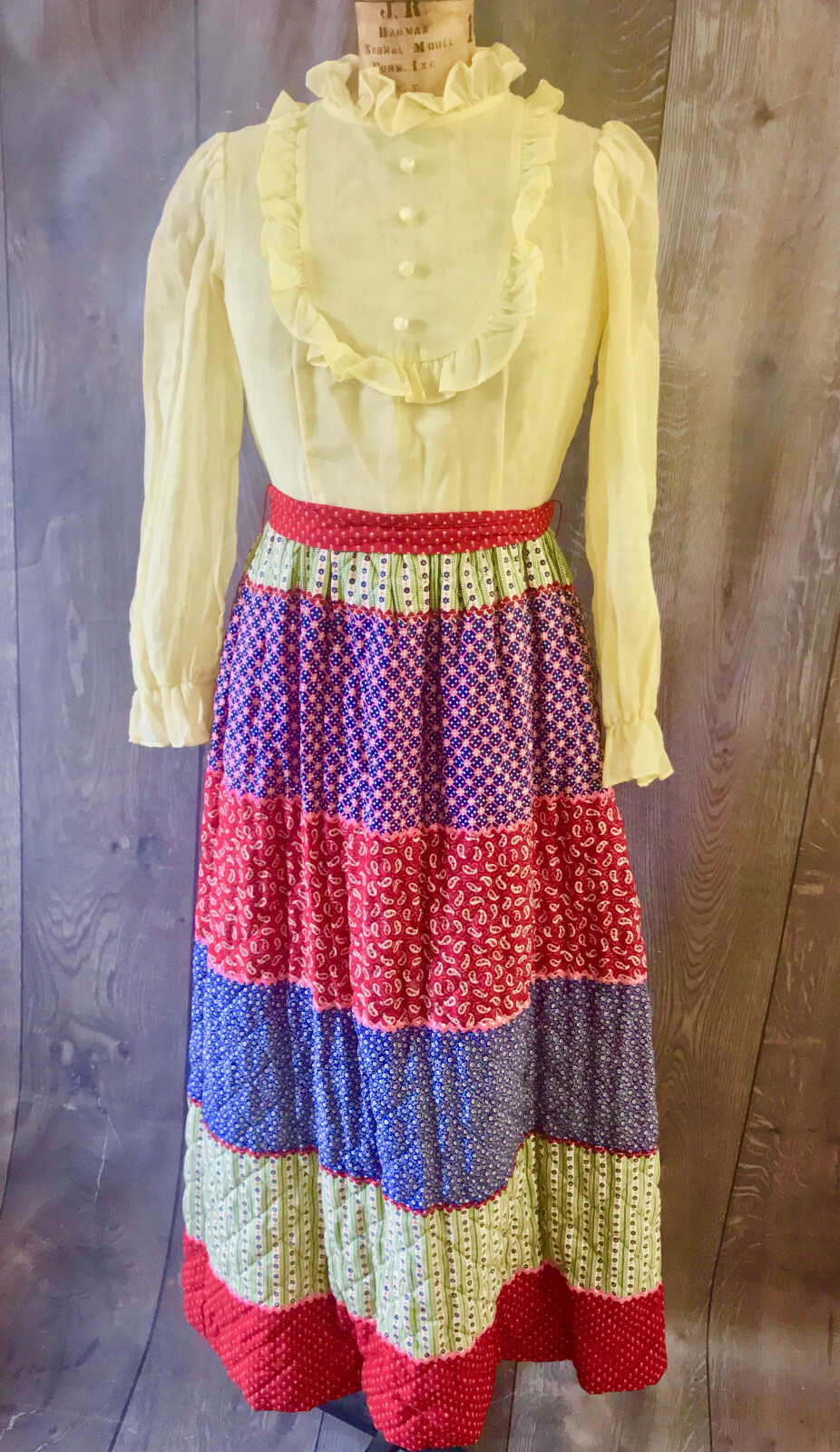 Vtg Cinderella Brand 1970s Boho Chic Maxi Peasant Ruffled Dress B.Altman Med