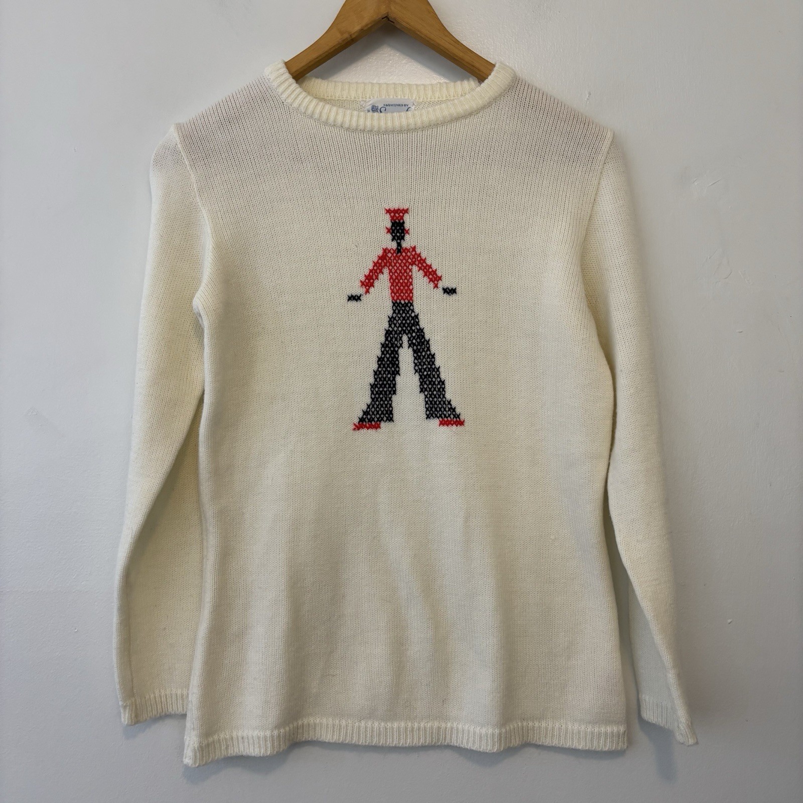 Vintage Spuncraft Knitting Mills Sweater Acrylic Women Medium Cross Stitch Girl