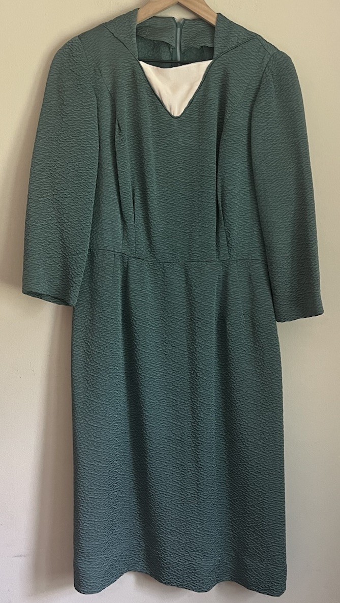 Vintage Dress Sheath Textured 40s 50s Midi Wiggle Secretary Size Medium 8 10