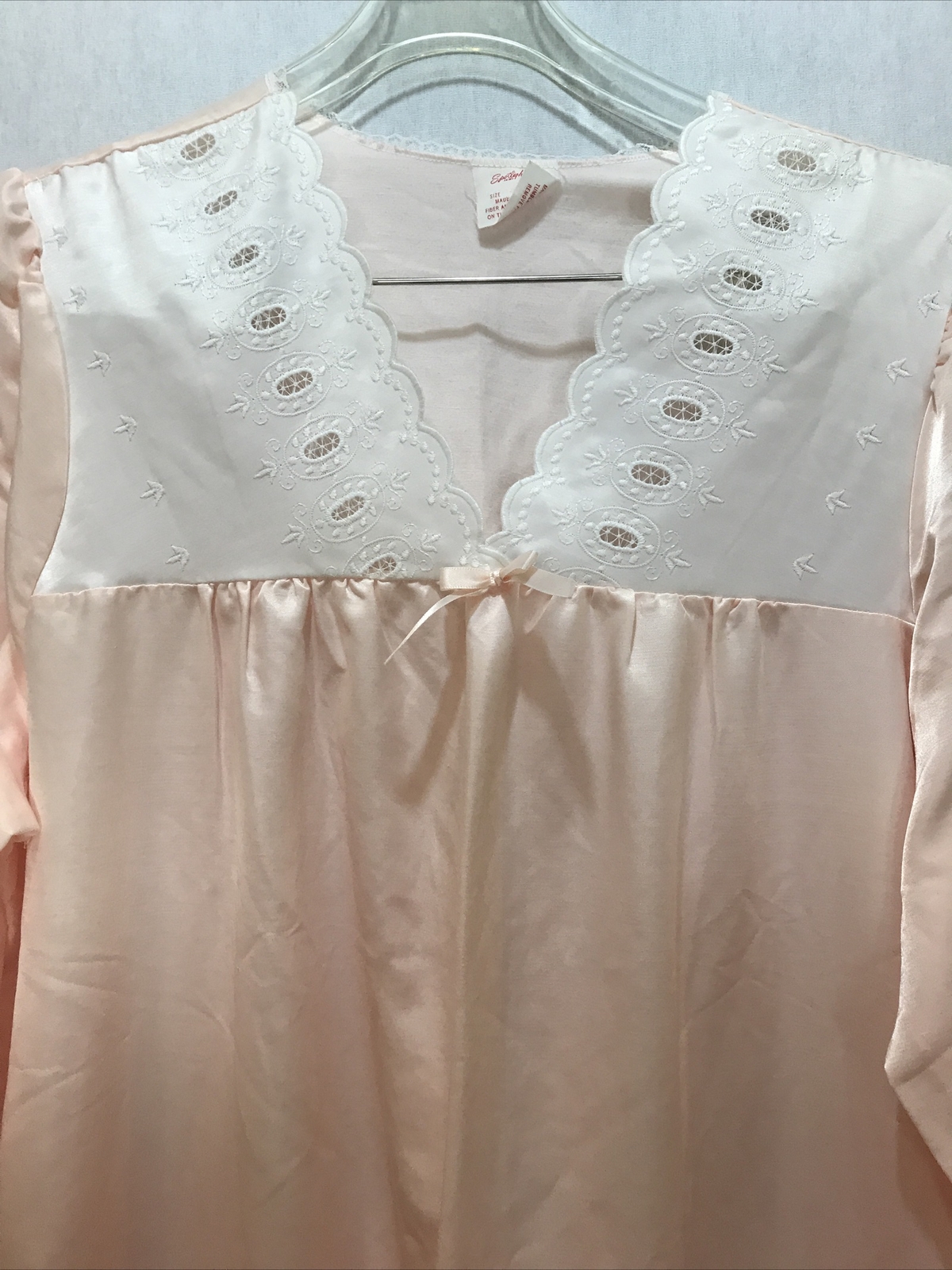 Vintage 70’s Long nightgown Medium by Spotlight Soft Pink White Embroidered