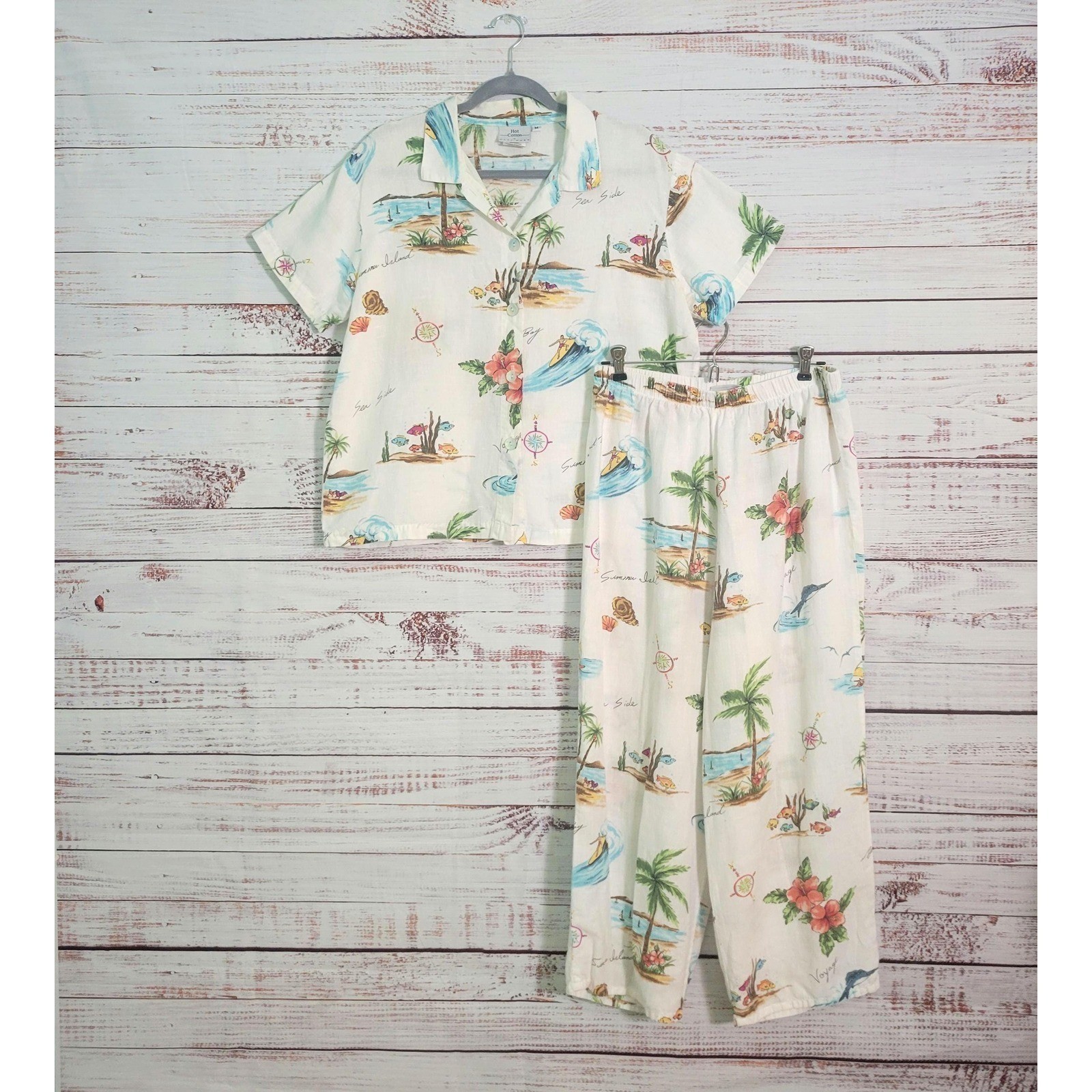90s Vintage Hot Cotton by Marc Ware Women’s Lounge Set Linen Cotton Co-Ord