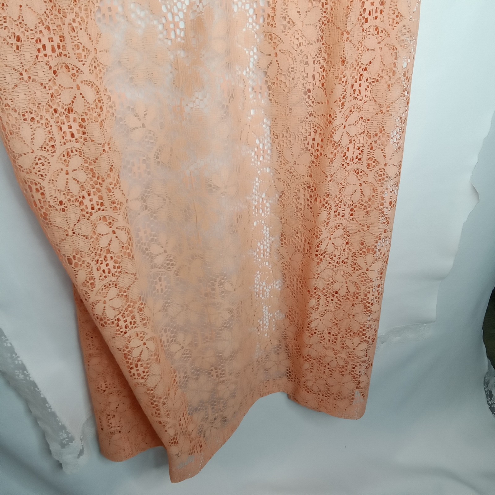 Vintage Miss Rubette Peach Floral Lace Long Robe Duster Jacket & Dress 1960s