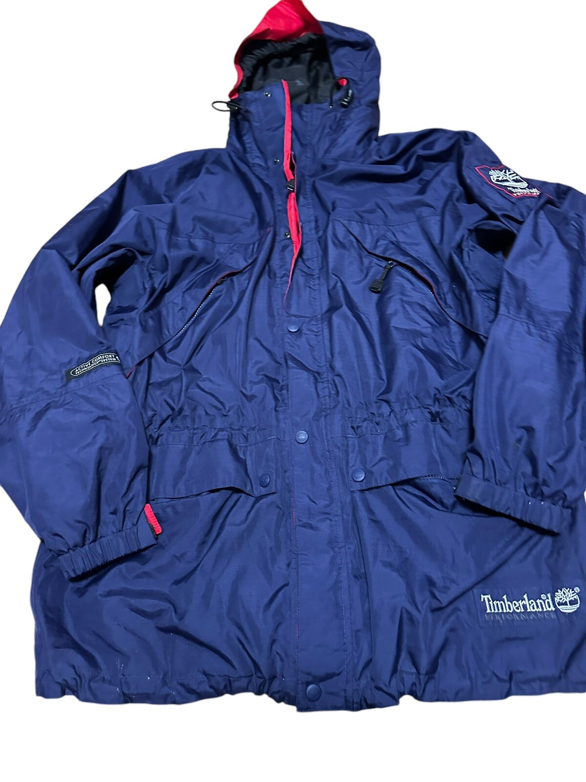 Vintage Timberland Performance Windbreaker Hooded Jacket Medium Outdoor Indigo