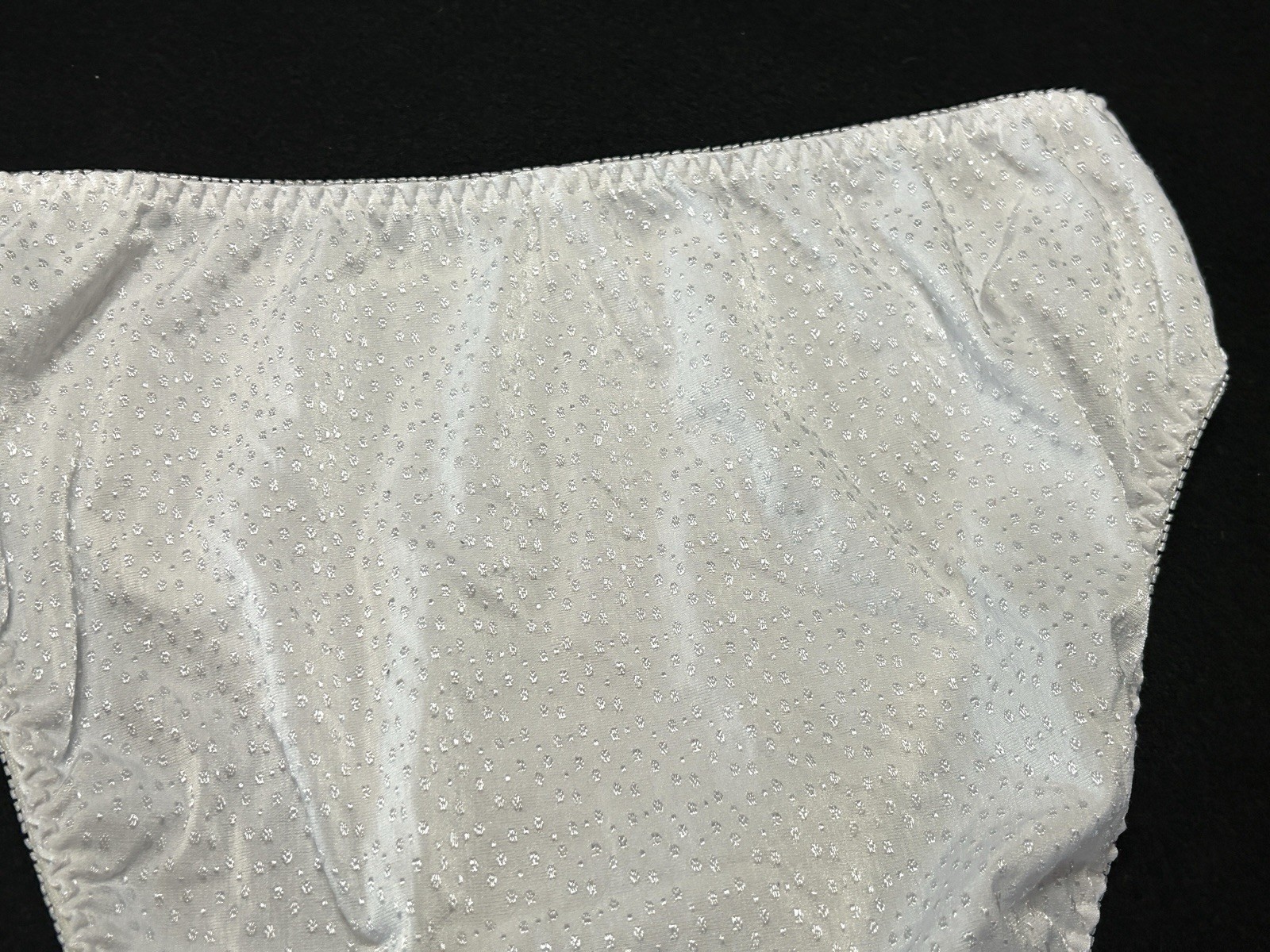 Vtg UNBRANDED Satin Embroidered Dots Hi-Leg Sz 8 White Panties #380