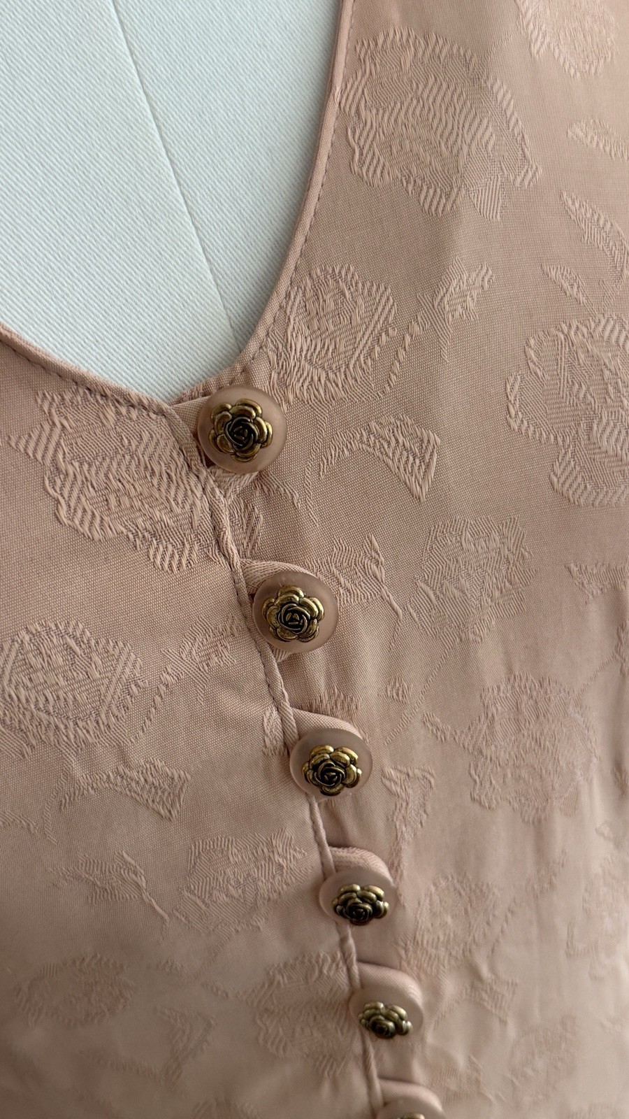 VTG Peach Floral Jacquard Brocade Skirt Set XS S Cottagecore Coquette Rose USA