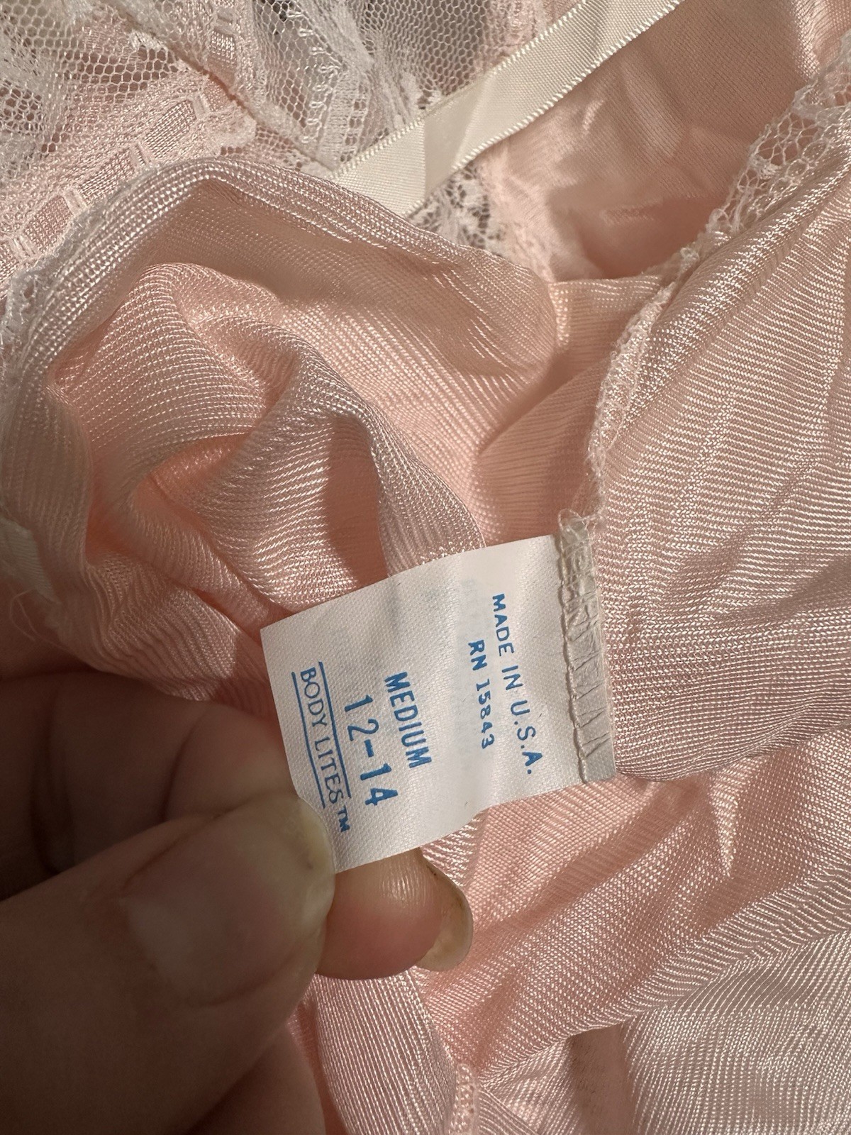 Body Lites Pink/peach strap snap groin lace trimmed teddy size M 12-14
