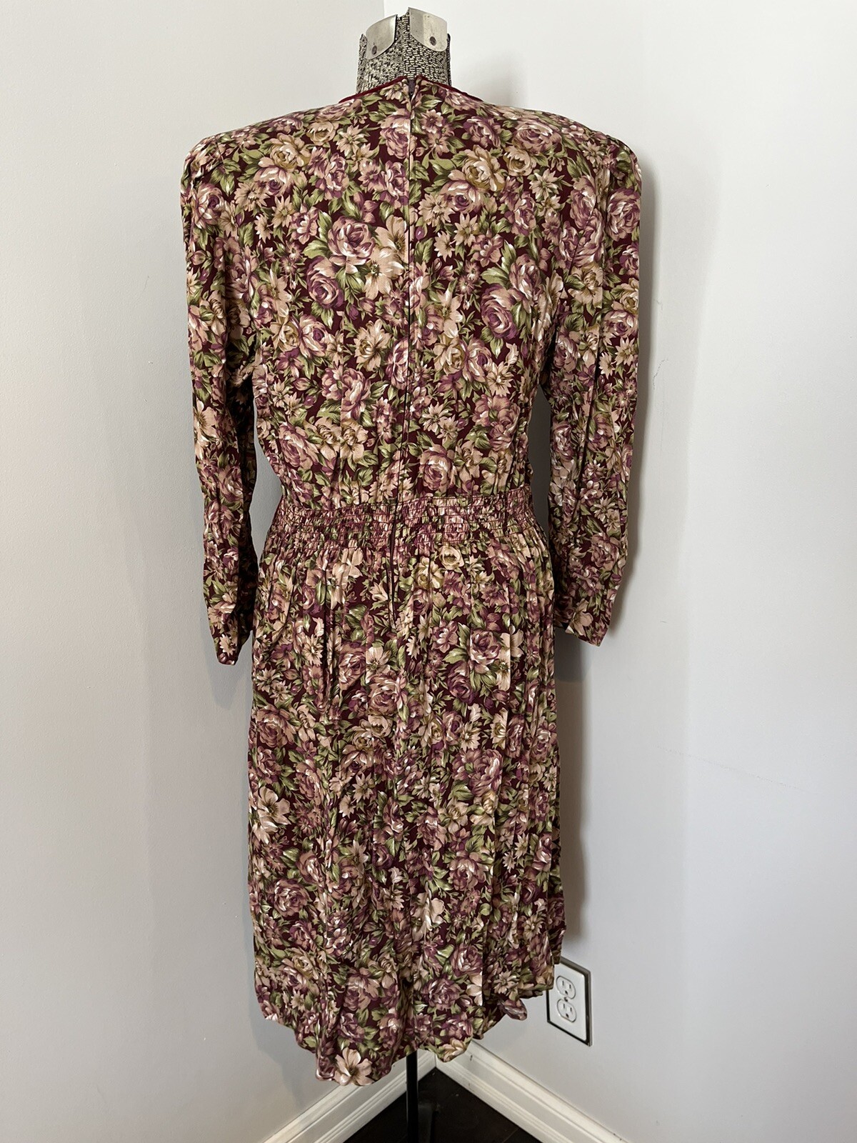 Vtg 80s Floral Dress Secretary Holiday Cinch Waist Miss Dorby Velvet Cottage 16