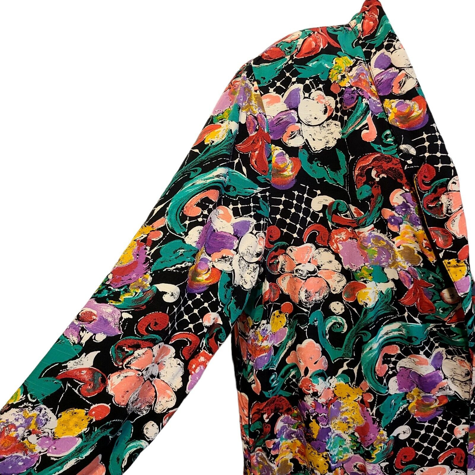 Womens Artsy Blazer Vintage Petite Sz 14 Floral Abstract Multi Color Made USA