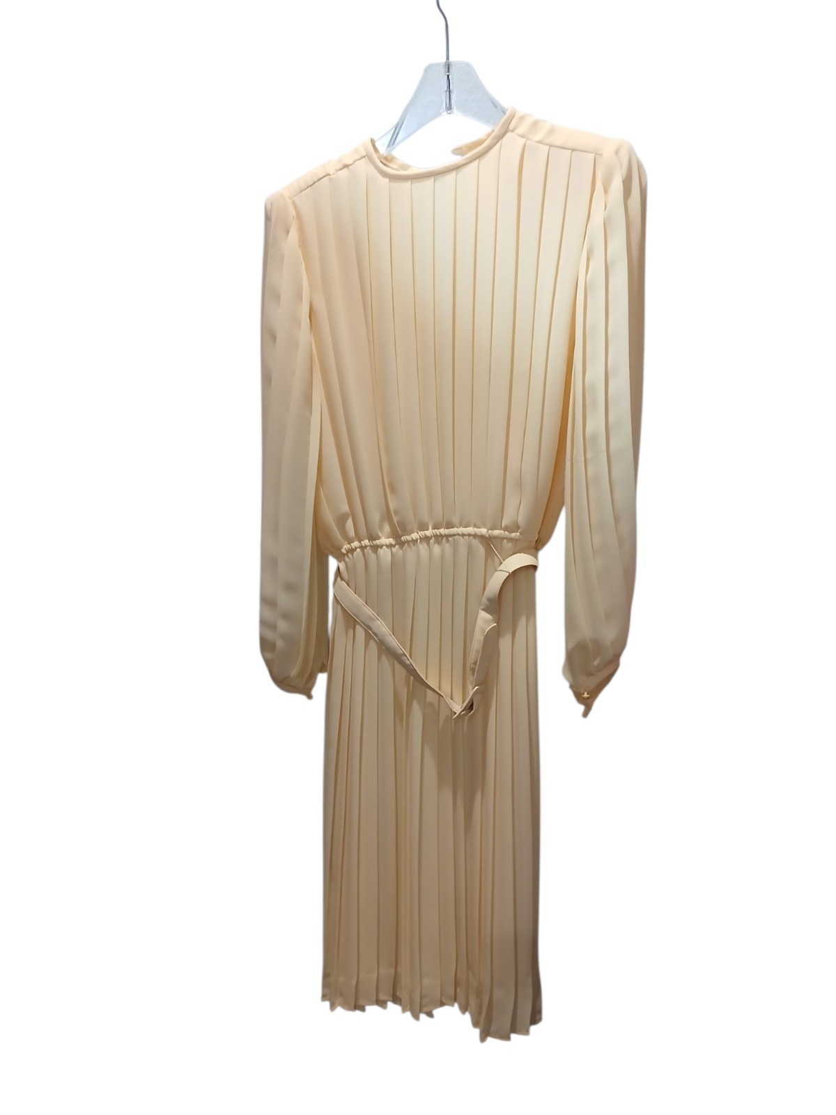 Vintage Anthony Sicari Pleated Dress Cream Midi Long Sleeve Made in USA Women