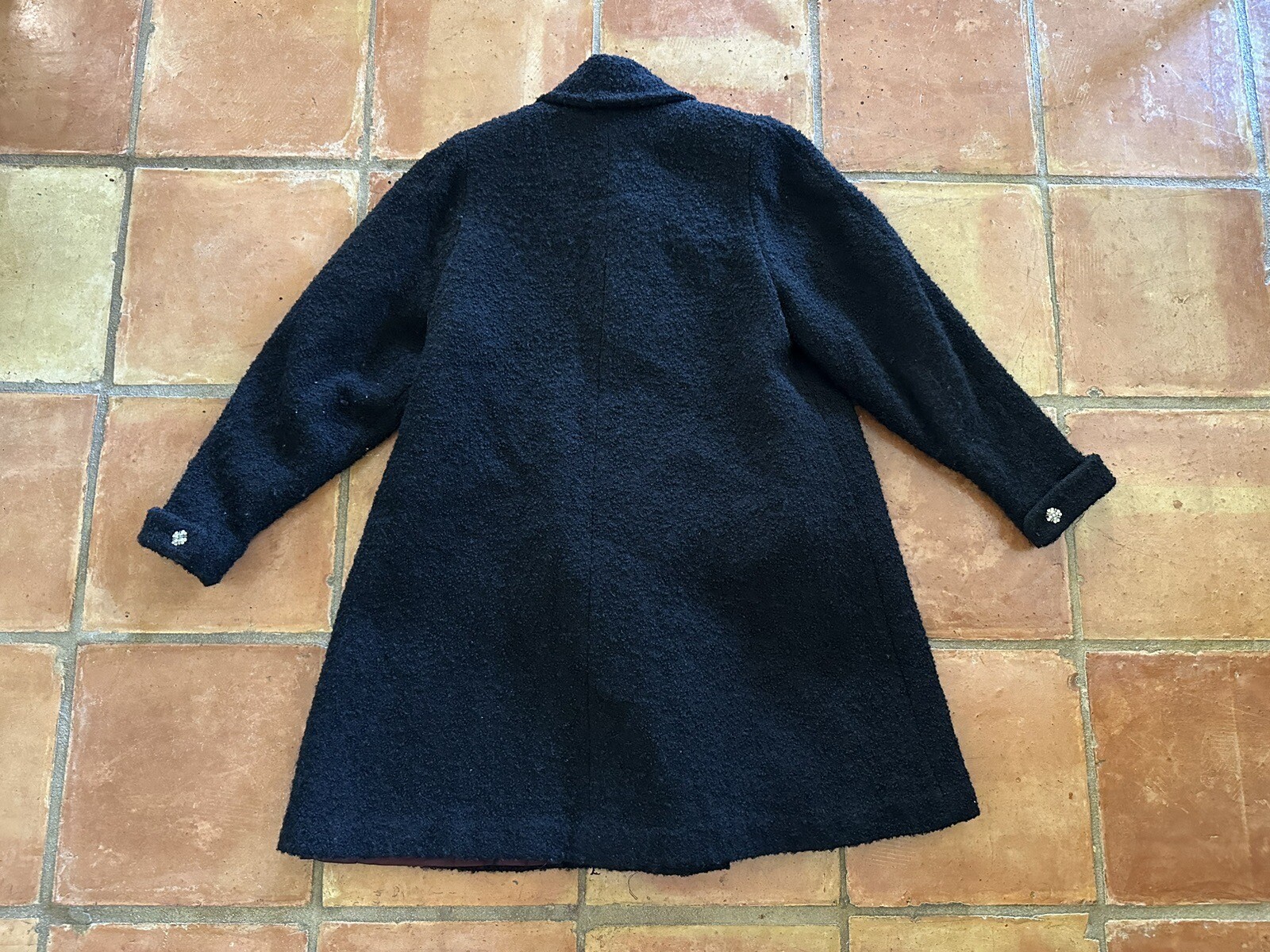 1940s Boucle Wool Swing Coat Holiday Shawl Collar Jacket Rhinestone Cuff 50s VTG