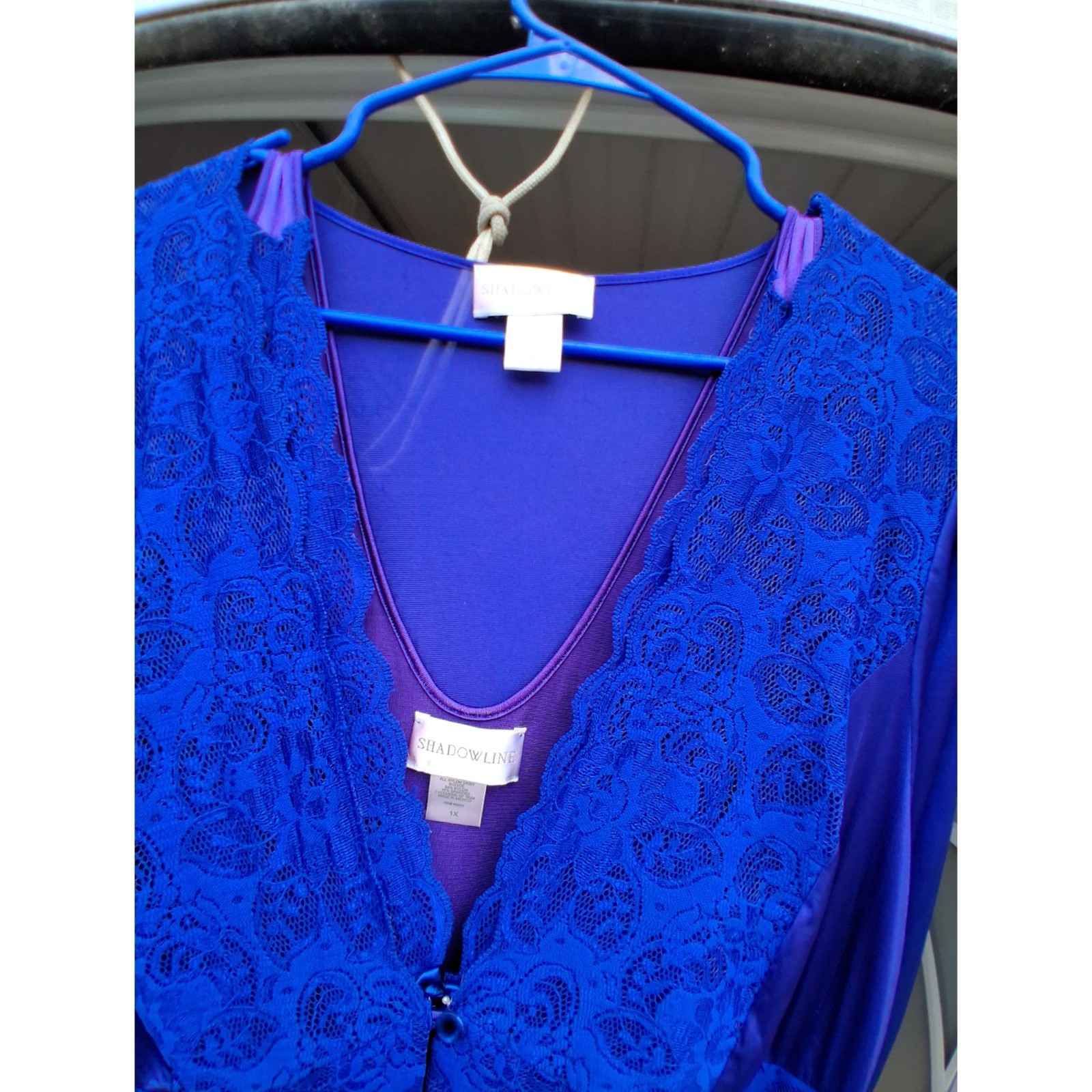 Stunning Vintage Shadowline 2-Piece Peignoir Set in rich Cobalt Royal Blue!