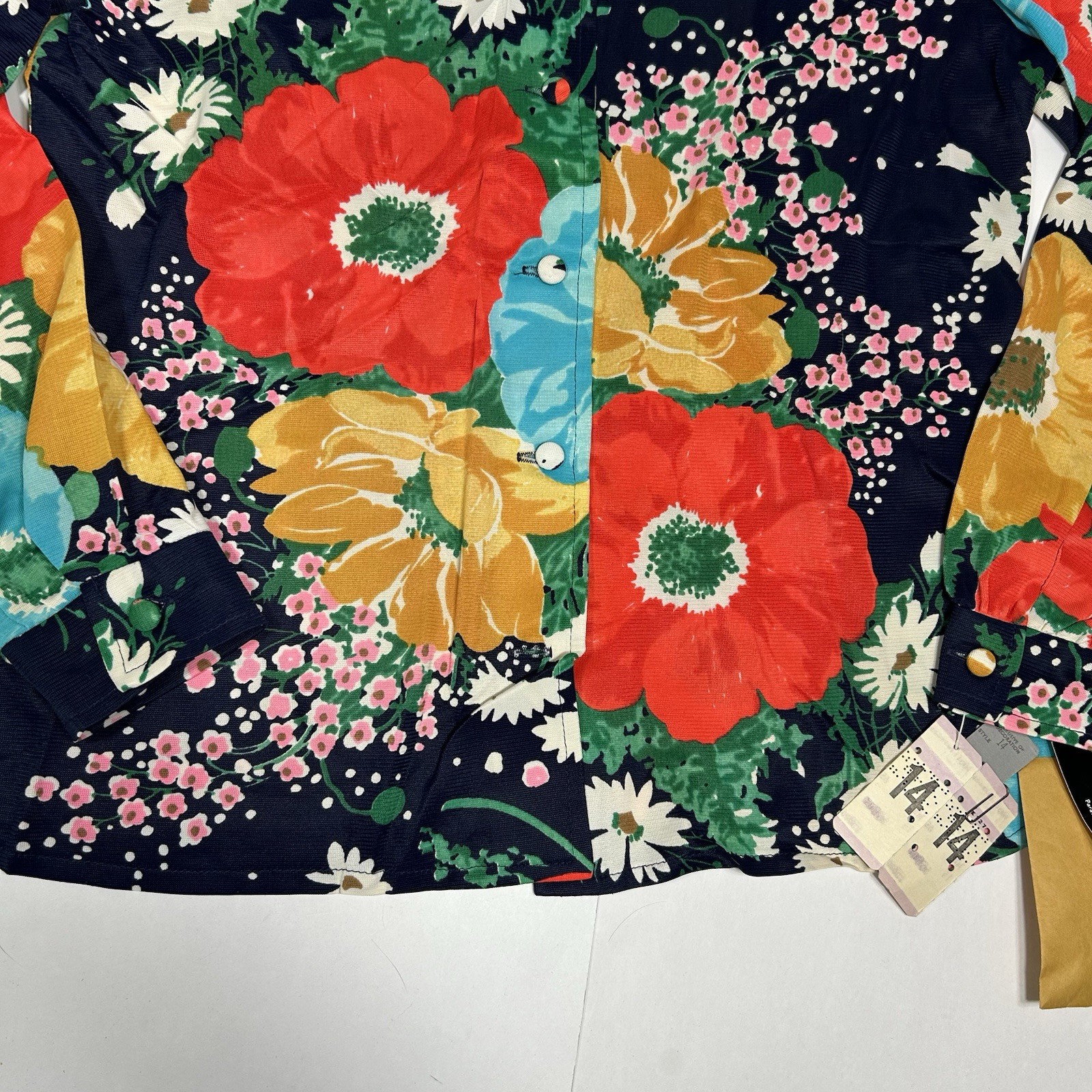NWT Vtg 60s PARADE NY 2pc Set Multi Floral Button Up Top & Wide Leg Pants Sz 14