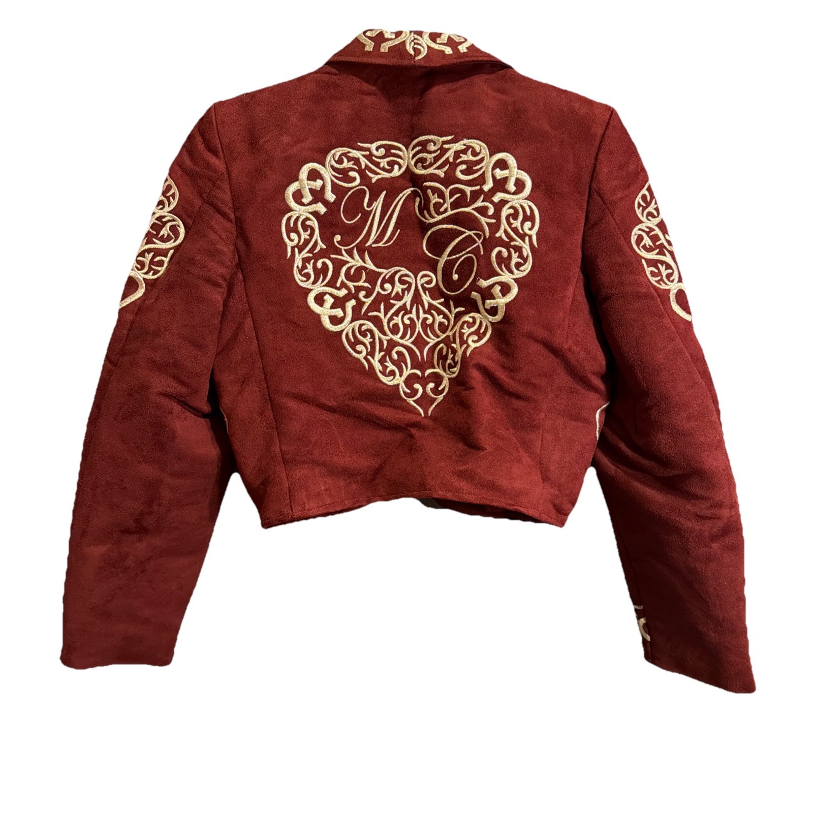 Mexican Embroidered Mariachi Jacket Coat XS Burgundy