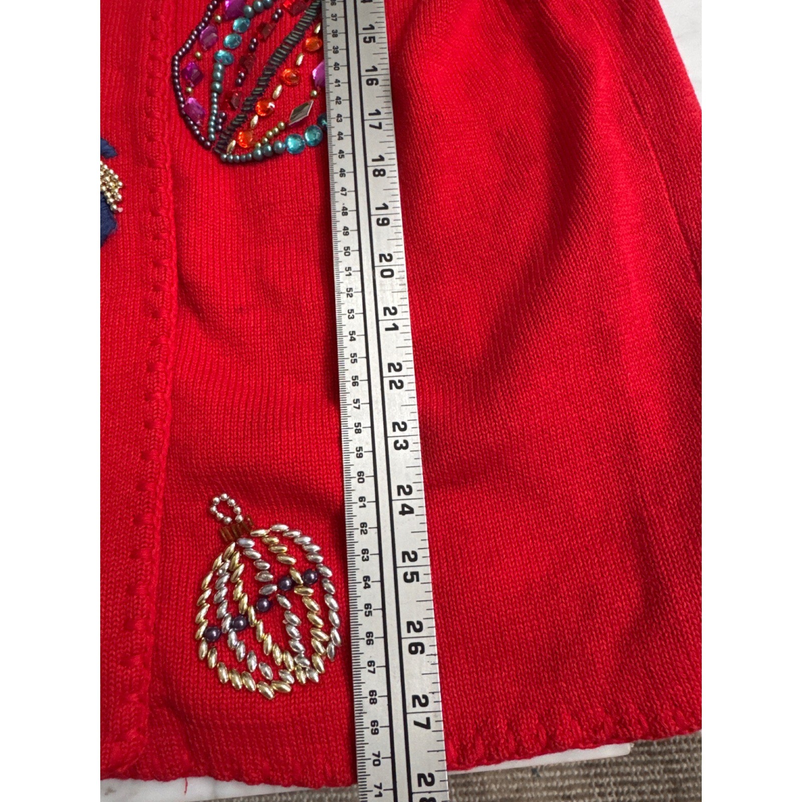 Michael Simon Vintage 1991 Beaded Christmas Ornament Cardigan Sweater Red Sz M/L
