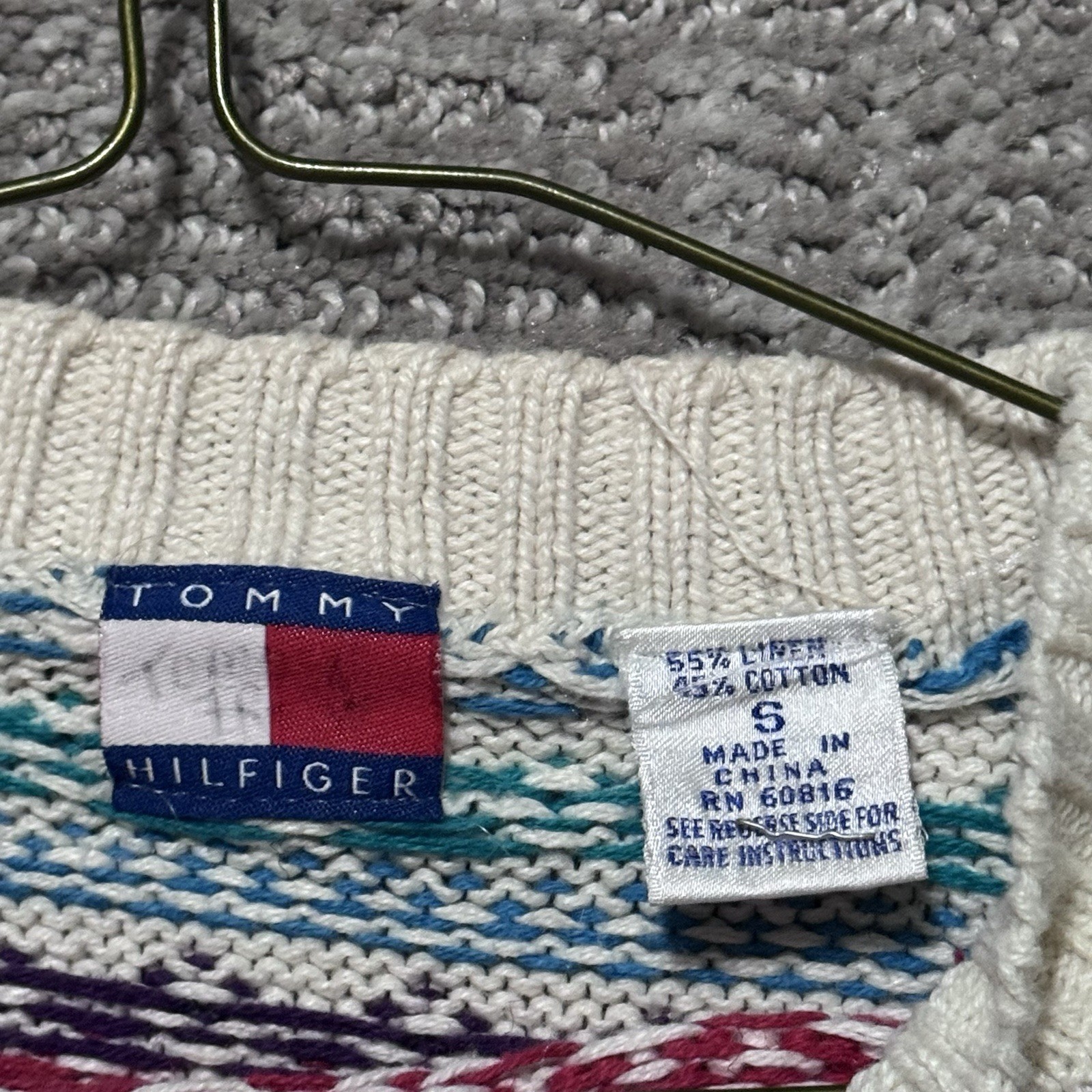 Vintage Tommy Hilfiger Knit Sweater Women’s Small White Striped Design Christmas