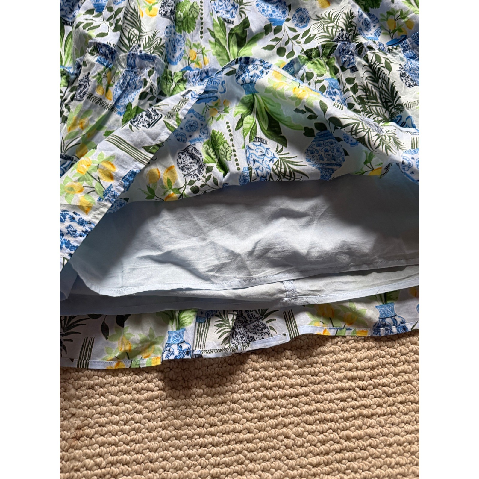 Crown & Ivy Blue & Green Chinoiserie Vase Tiered Ruffle Dress Size M 100% Cotton