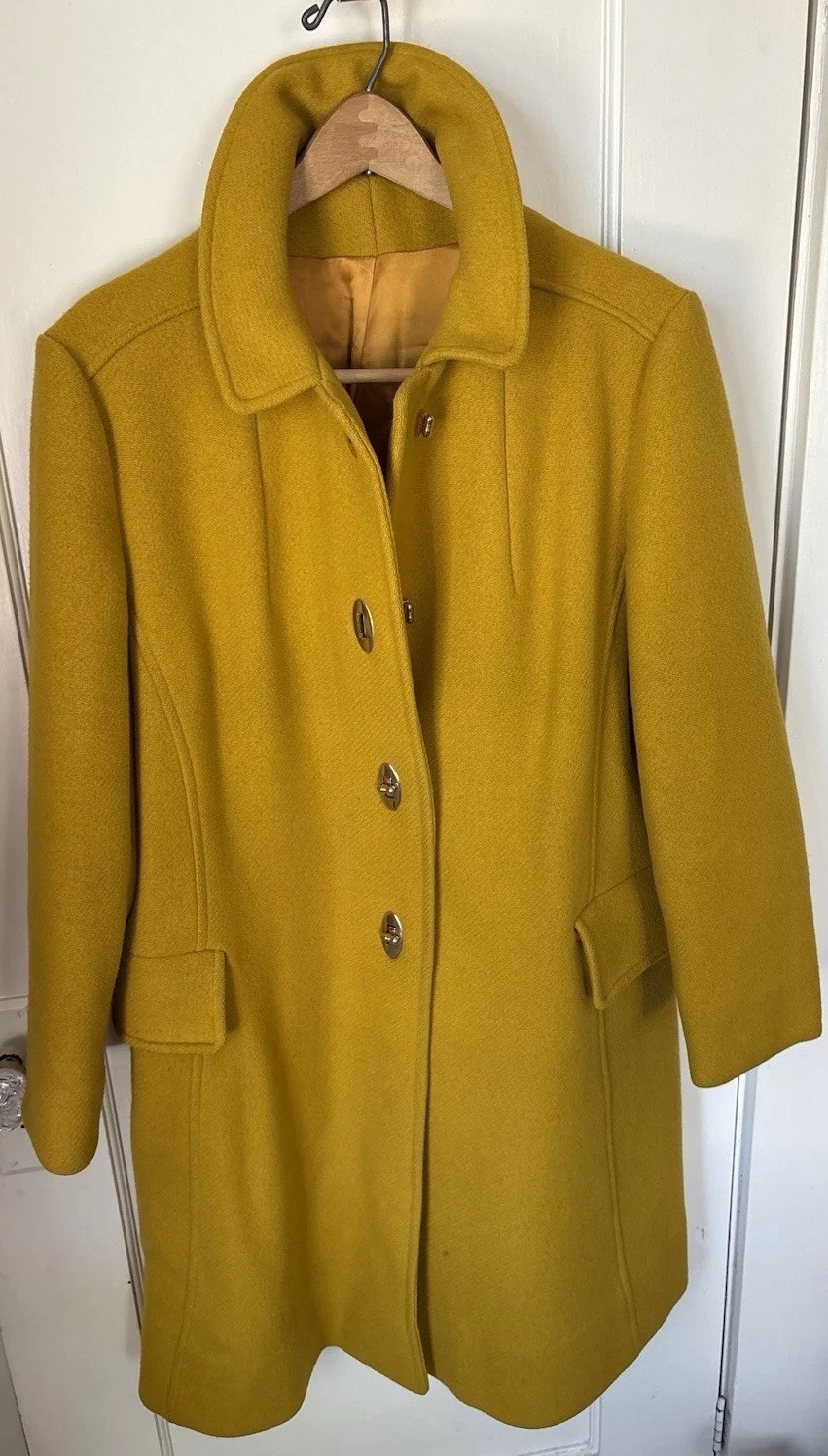 VTG 60s Mustard Yellow Wool Turnlock Swing Coat Coach Bonnie Cashin Style MCM