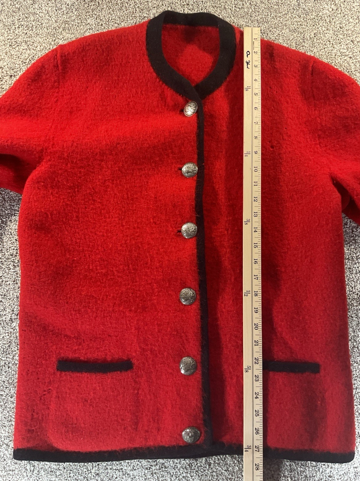 Dachstein Walk-Janker Loden Wool Jacket Red Black Vintage