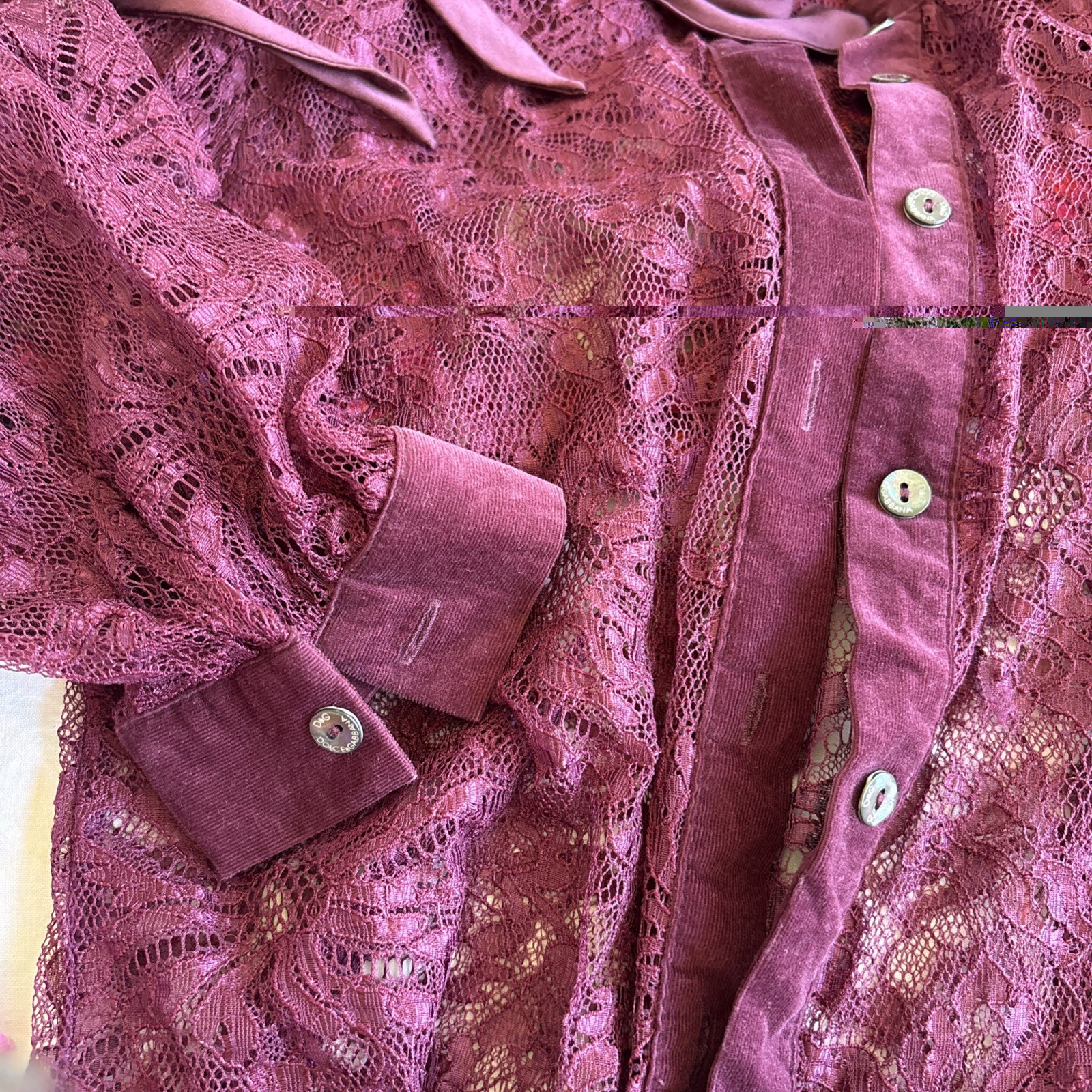 Vintage Dolce Gabbana D&G Silk Lace Mesh Long Sleeve Shirt Blouse Top Size 42