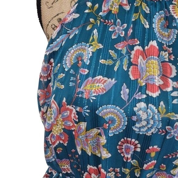 Nanette Lepore 70s vibe Teal paisley halter ruffle midi dress plus size 14 new