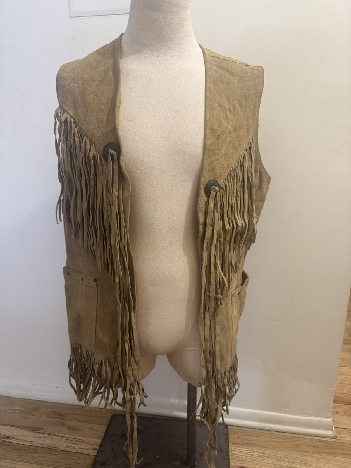 Vintage Gallaghers Suede Fringe Vest Western Leather Tan Size L