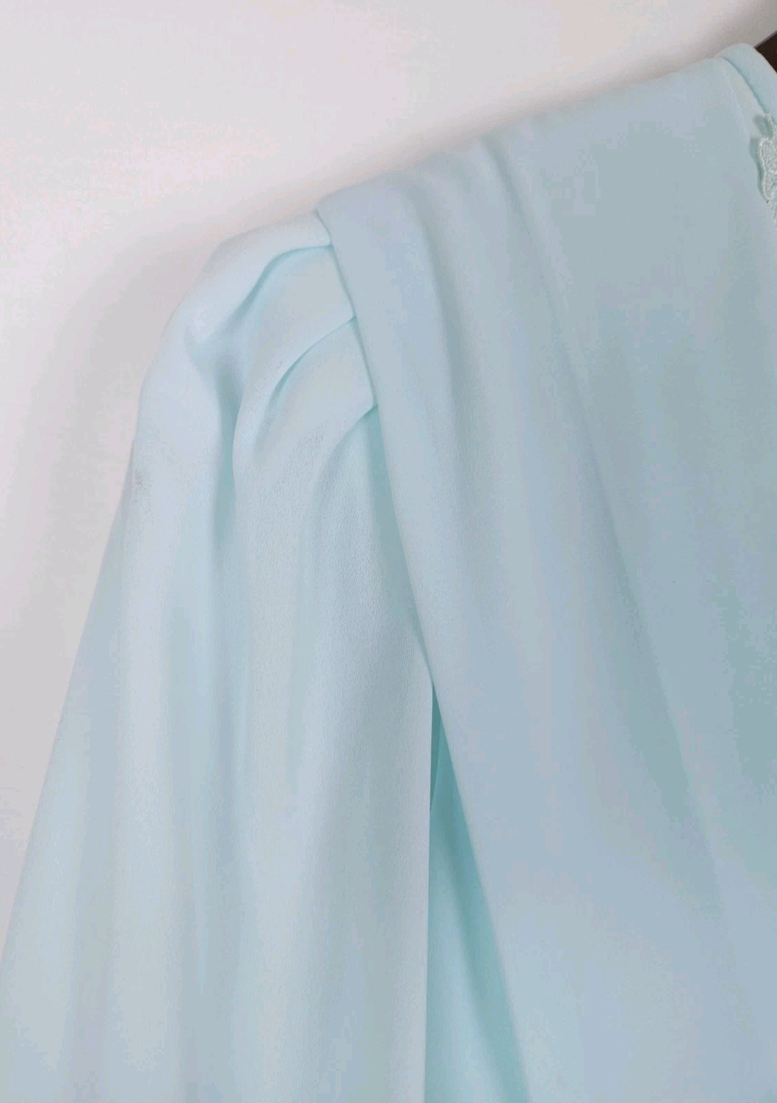 Vintage Liz Roberts Size 12 Blue Embroidered Lace Bow Long Sleeve Dress MOTB