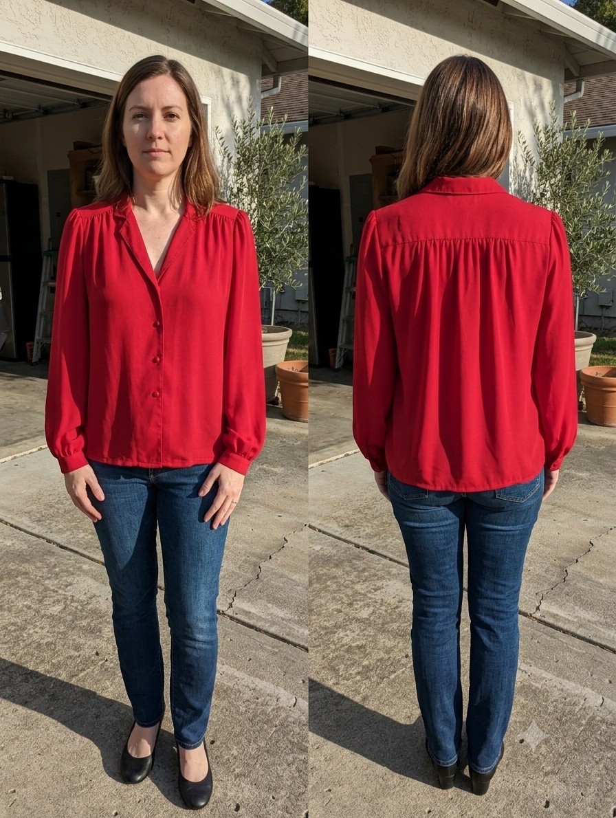 Vintage 80s Charisma Red Balloon Sleeve Blouse Shirt Poly Chiffon Size 12