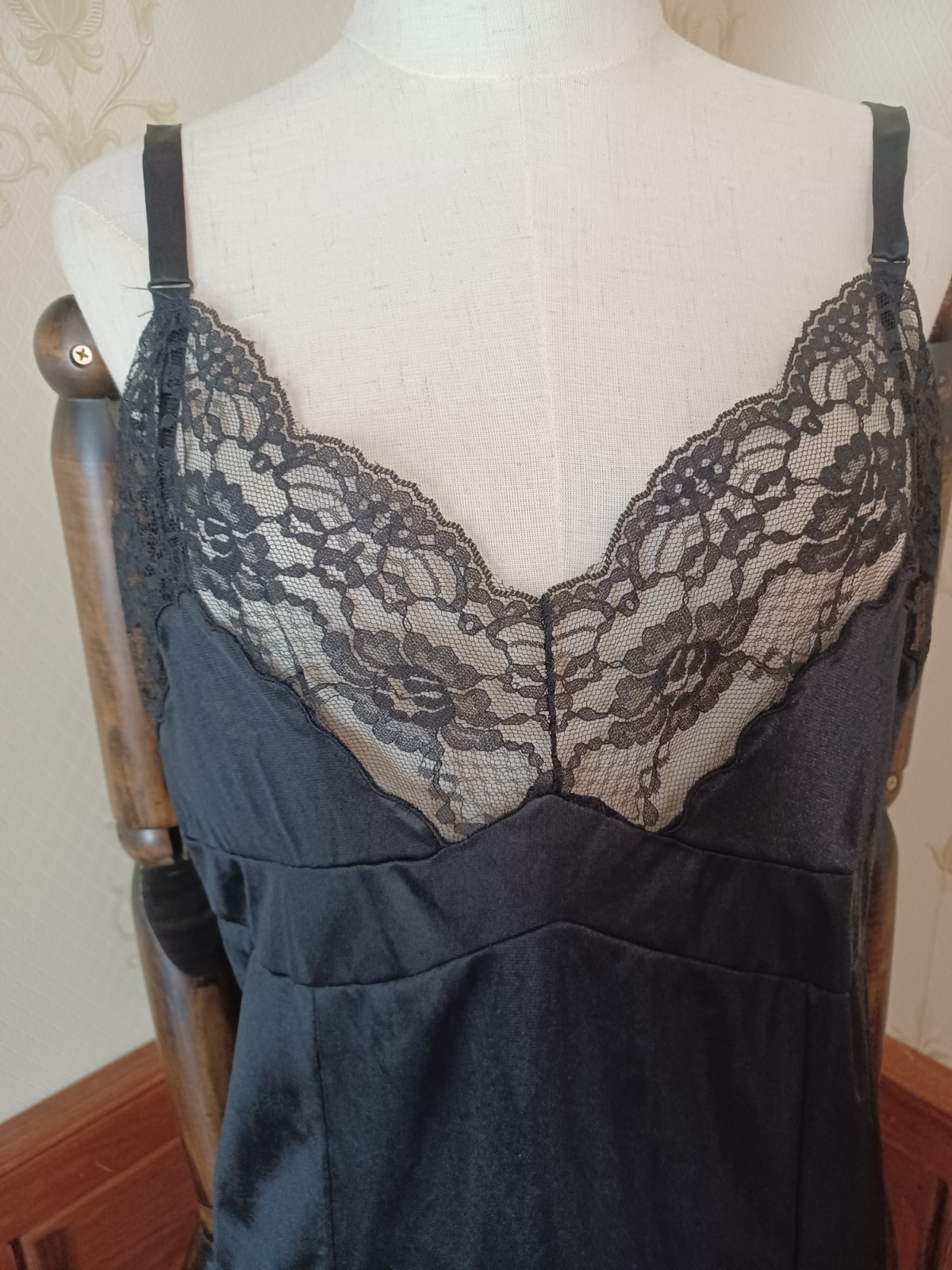 Vintage 1960s Mid-century Black Lace Coquette Bombshell Full Slip Lingerie Dress