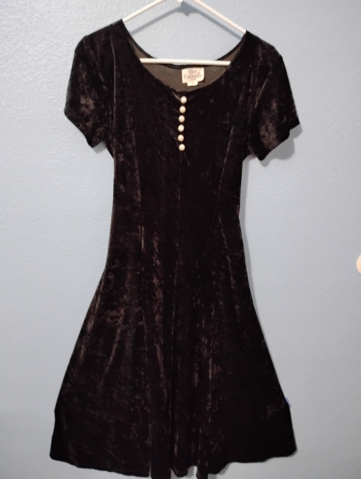 Vintage Black Crushed Velvet Dess By Miss California Apparel Size Medium