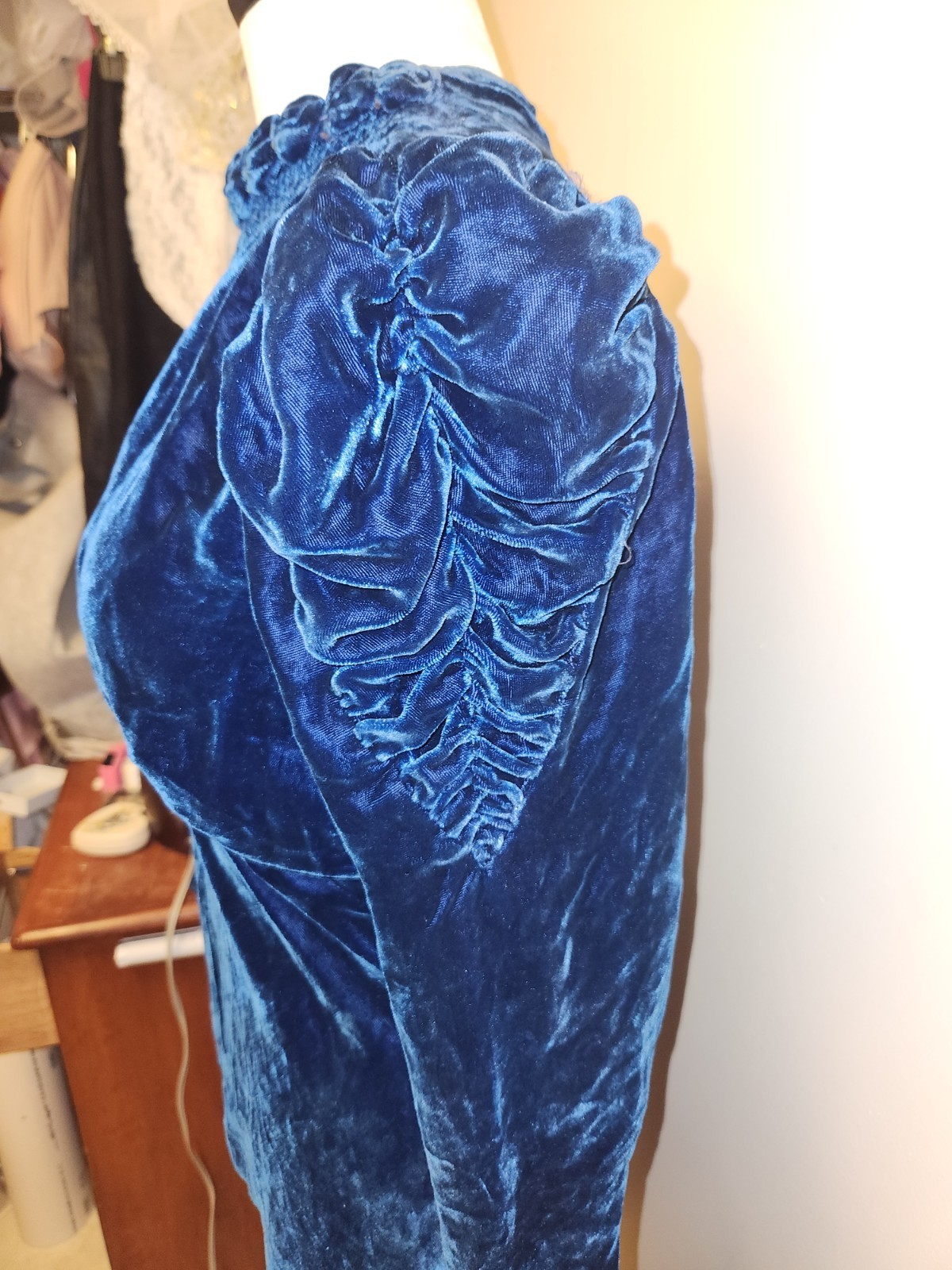 True Very Vintage Blue Velvet Bias Cut Gown*Gown In Gd Condition*Covered Buttons