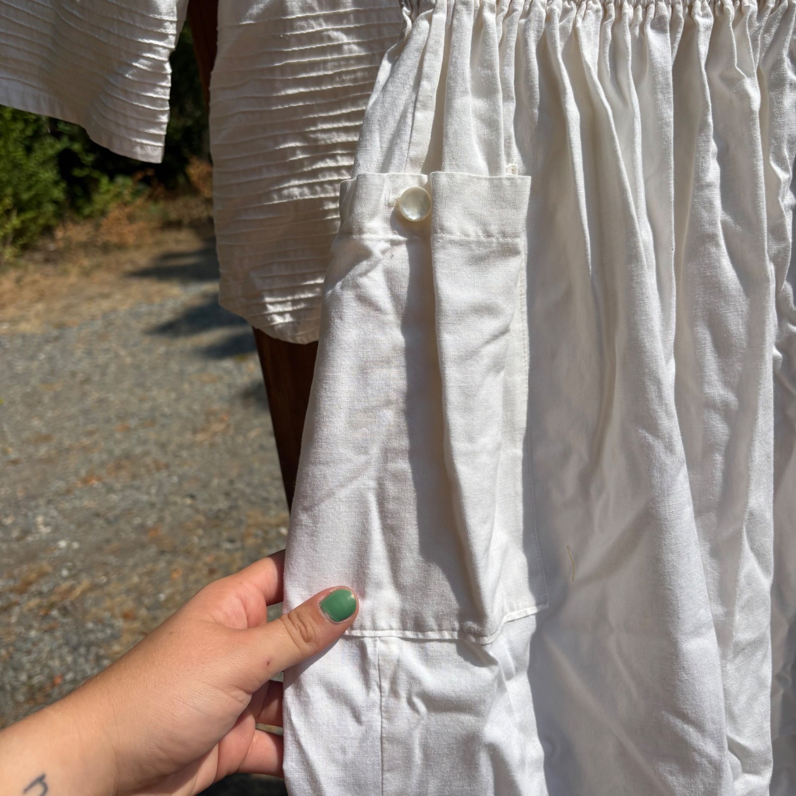 Vintage 2 Piece Ivory Whimsy Coastal Cowgirl Prairie Skirt+Blouse Set Size S-M