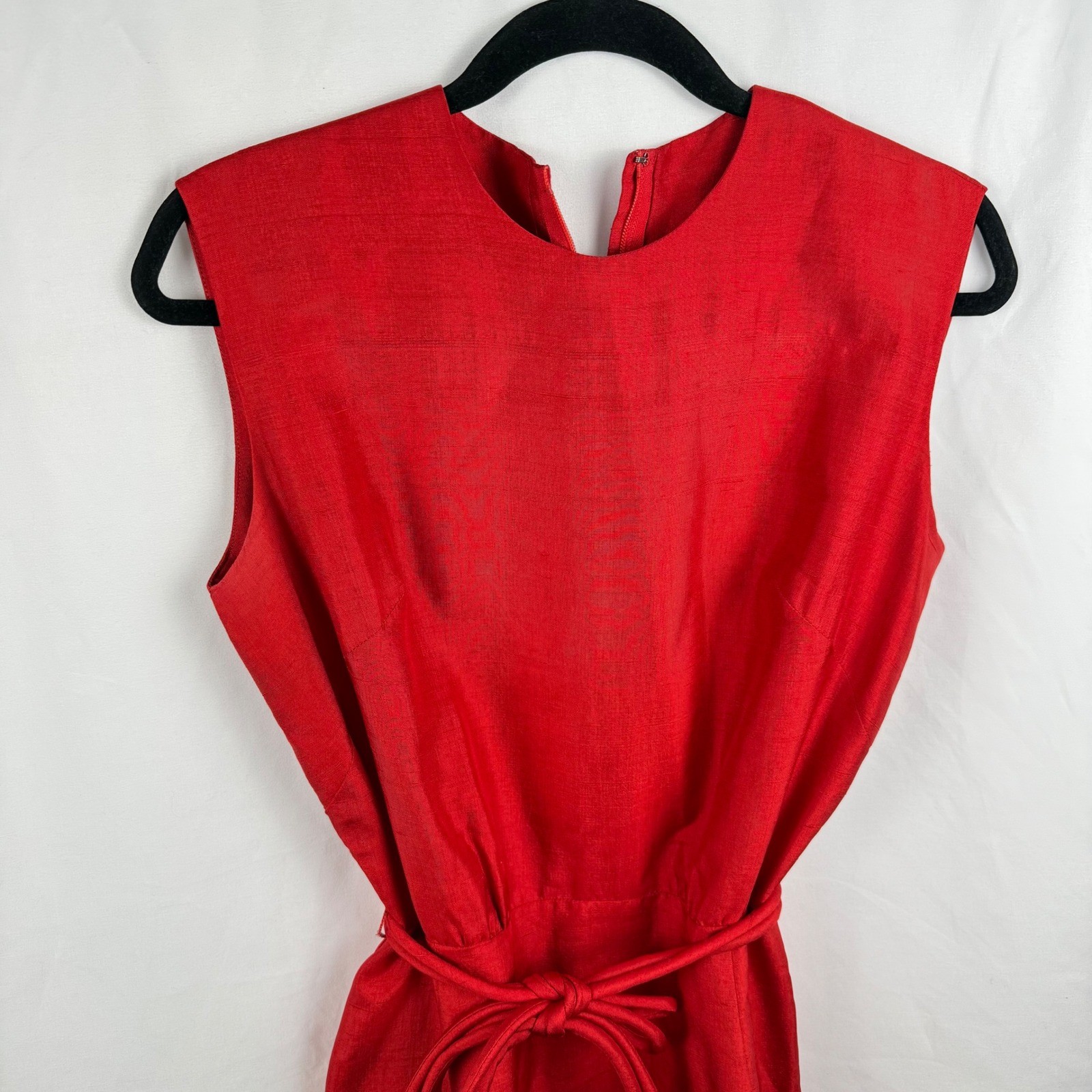 Vintage Mancini Red Belted Knee-Length Dress S/M Classic Timeless Bright Retro