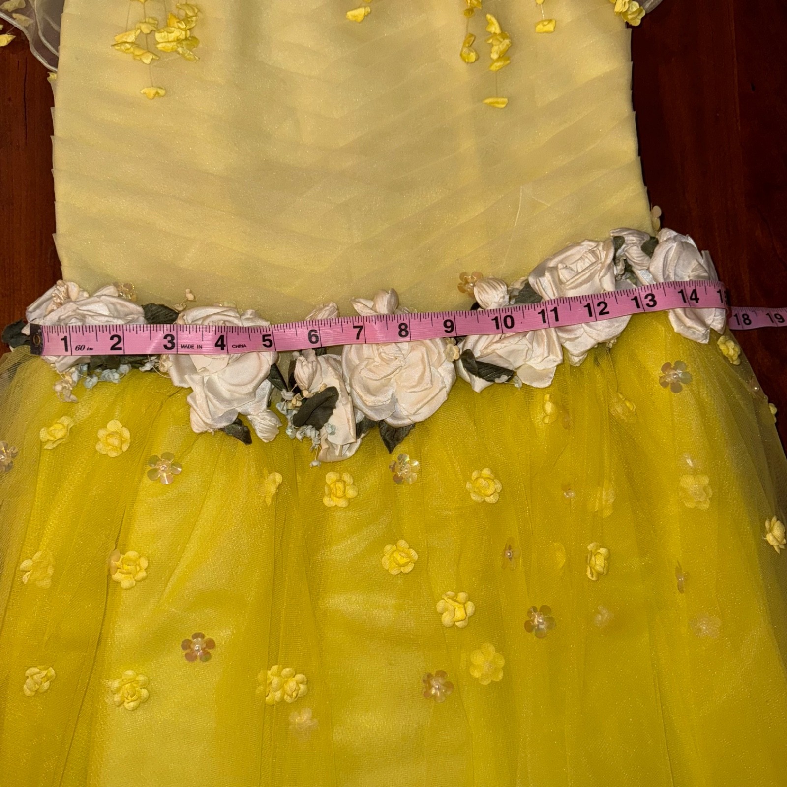 VTG 50s Tulle Gown Prom Dress Yellow Cupcake Illusion Neckline Cotillion XS