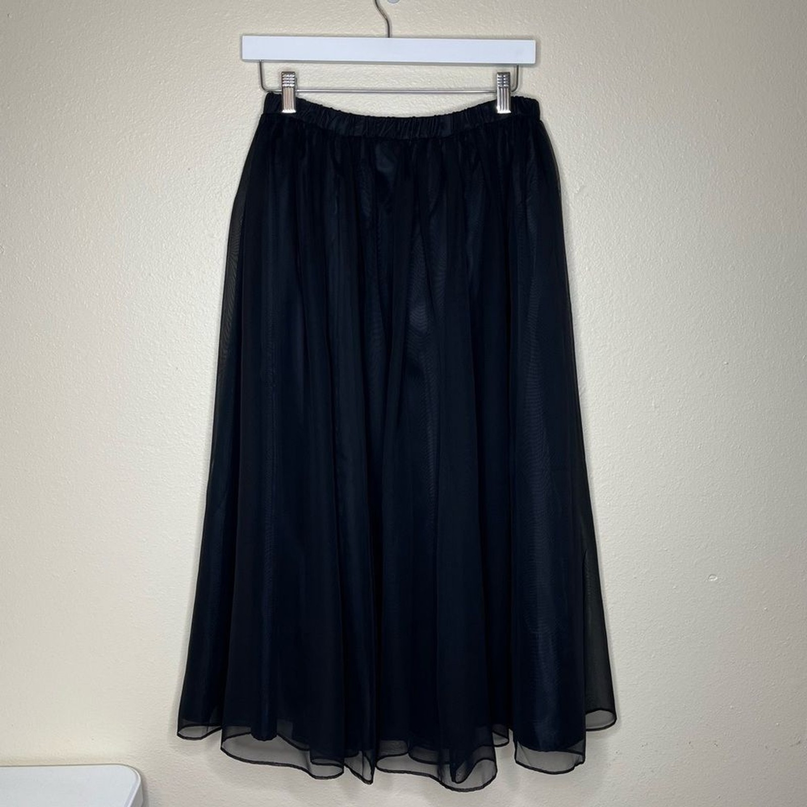 Vintage Bedford Fair Lifestyles Black Chiffon Maxi Skirt Women Size 10 Pull On