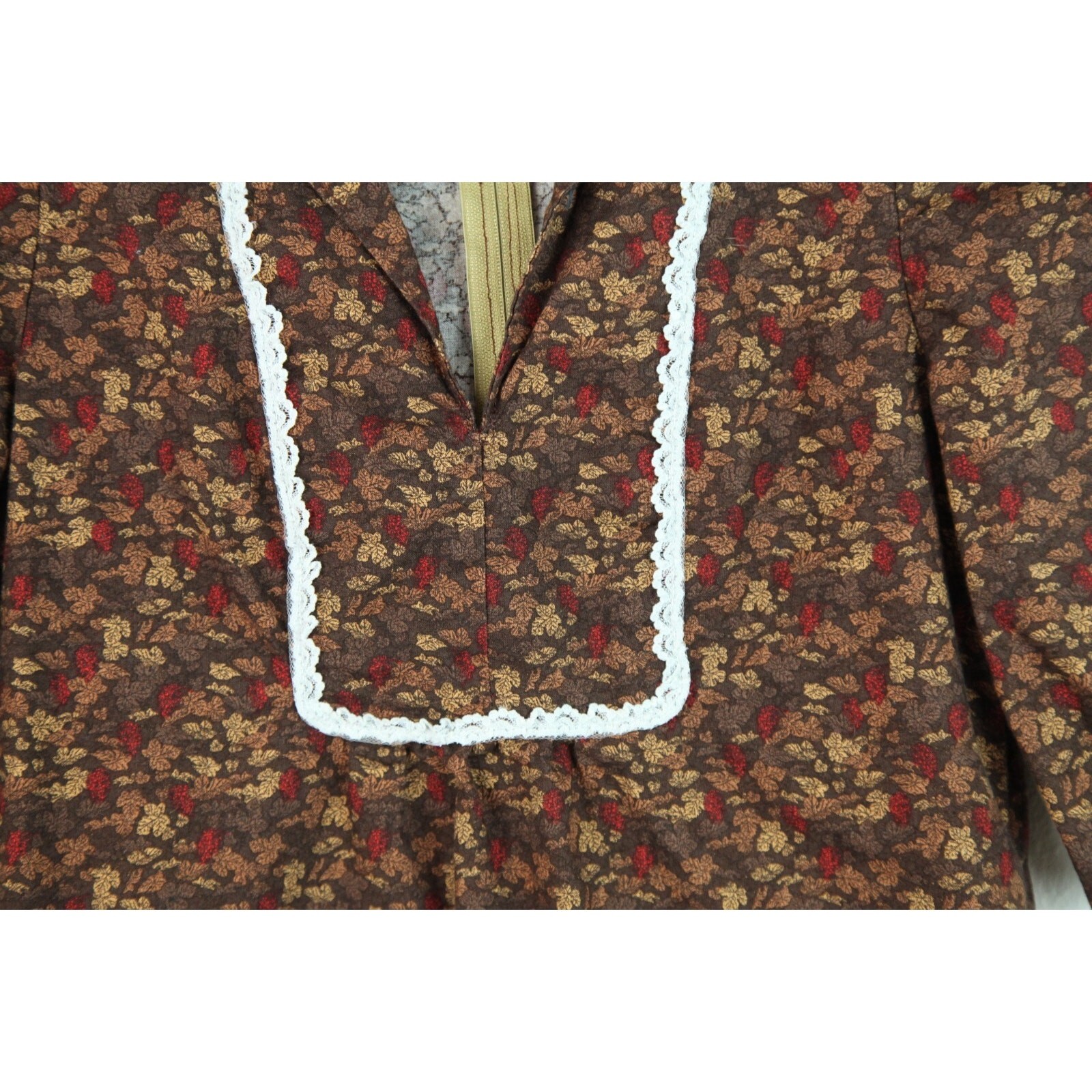 Vintage XS Top 70s Collared Prairie Yoke Boho Hippy Handmade Lace Bib Western