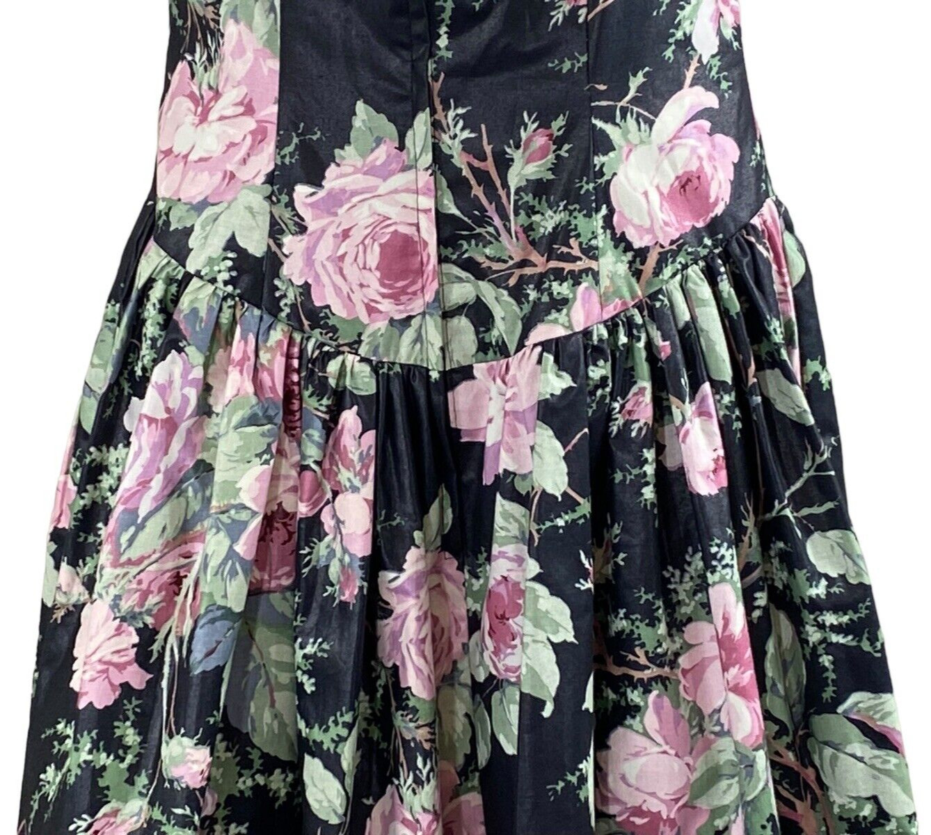 VTG 1980s s.g.gilbert Black Floral Chintz Dress Tulle Underskirt Tea Length Prom