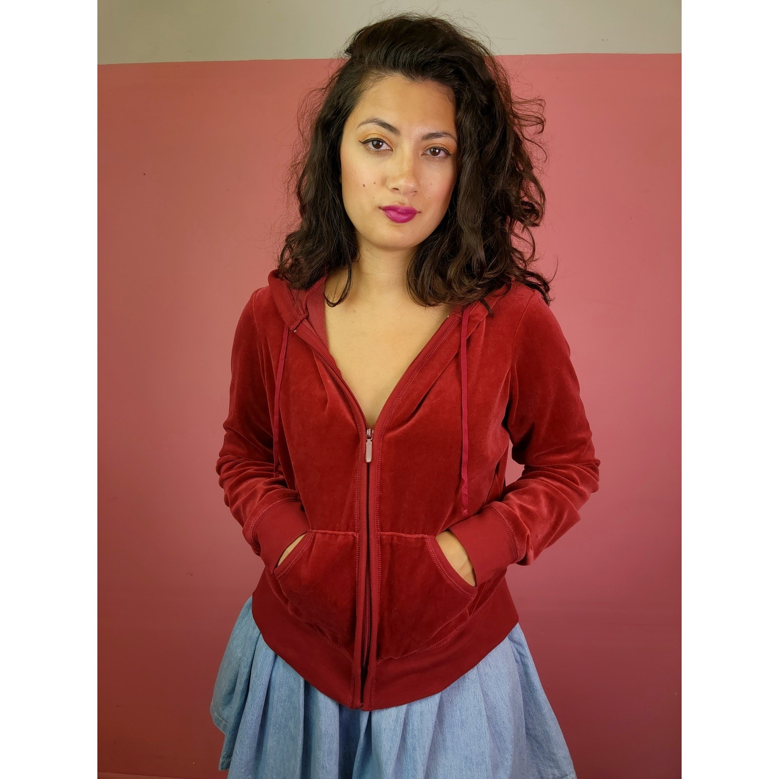 Vintage Late 1990’s Y2K Route 66 Burnt Orange Rust Velour Track Jacket