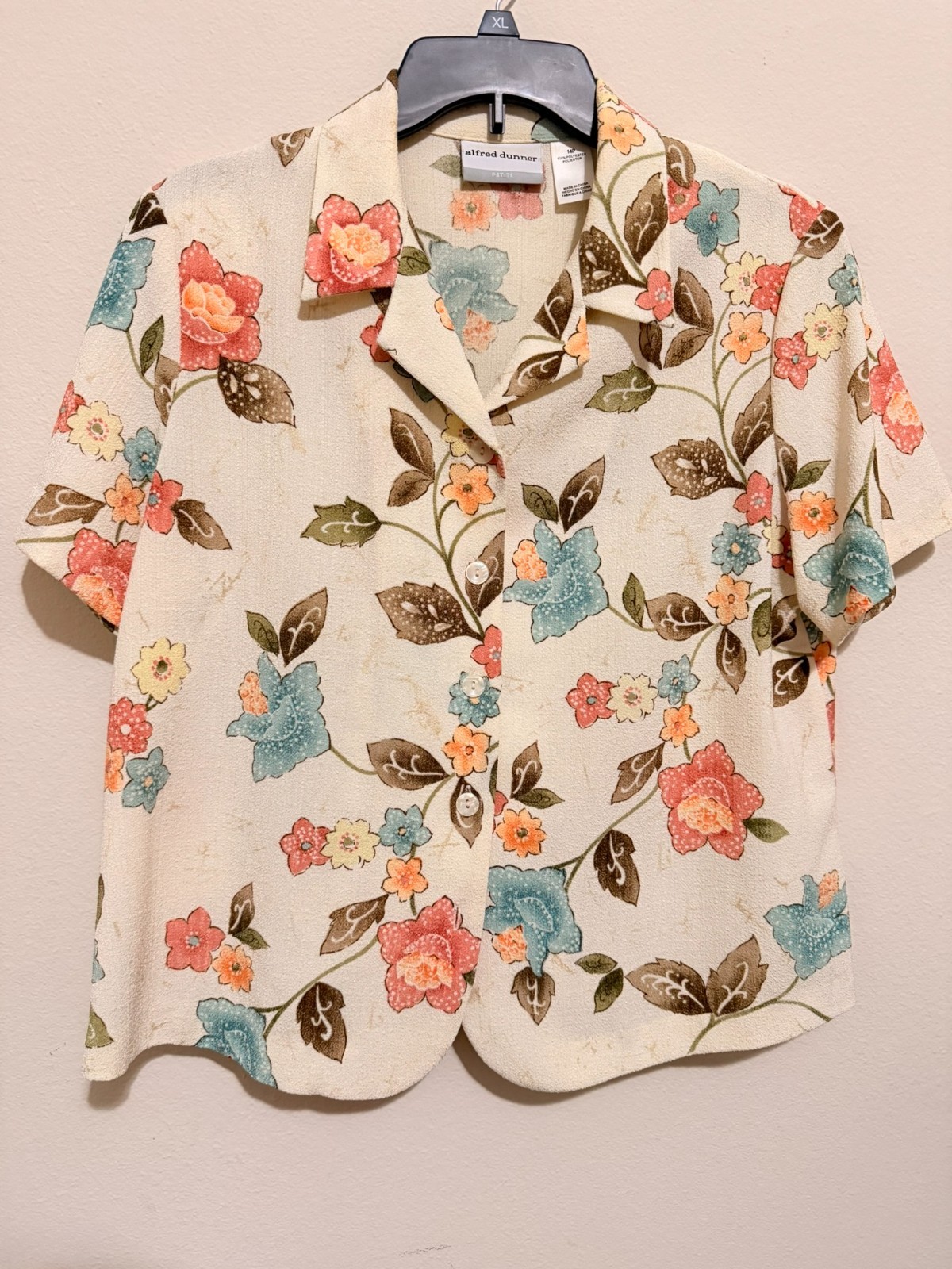 Vintage 90s Alfred Dunner Hawaiian Tropical Print Button-Up Top – Tag Size 14P