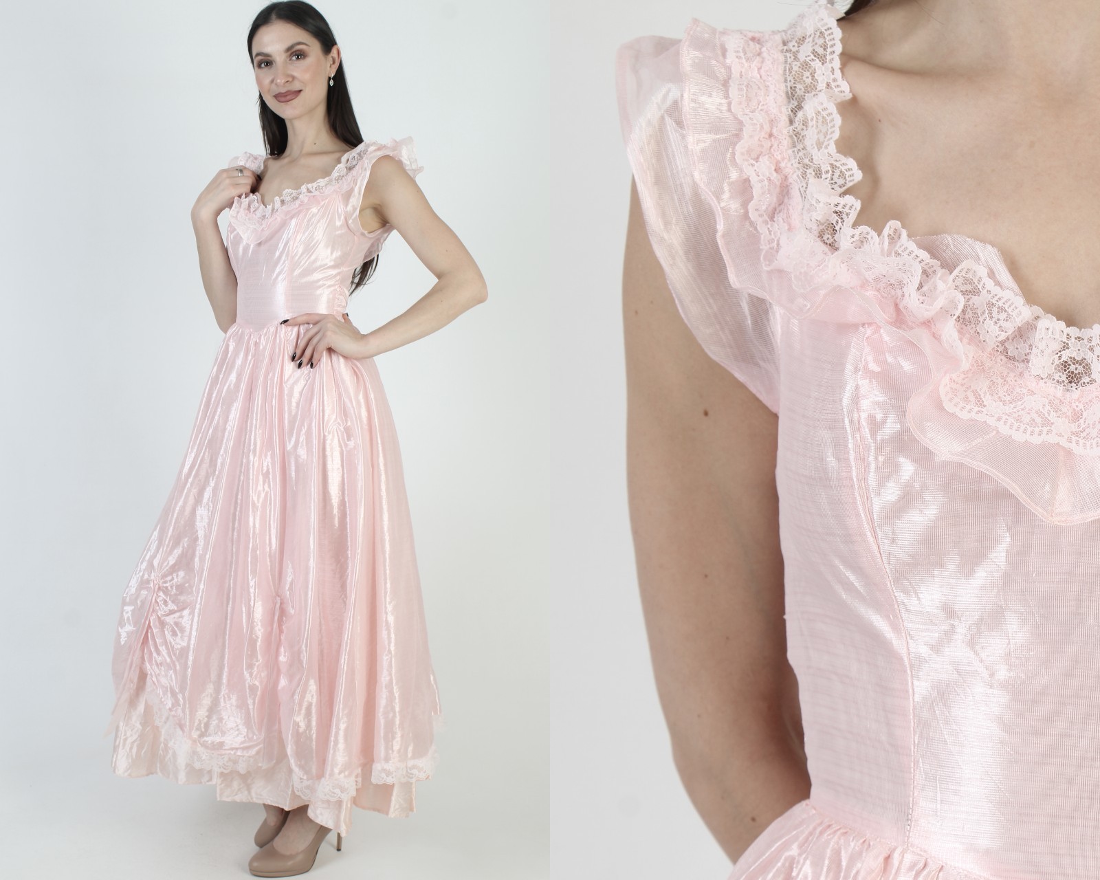 Vintage Pink Victorian Bridal Dress Old Fashion Southern Belle Prom Wedding Gown