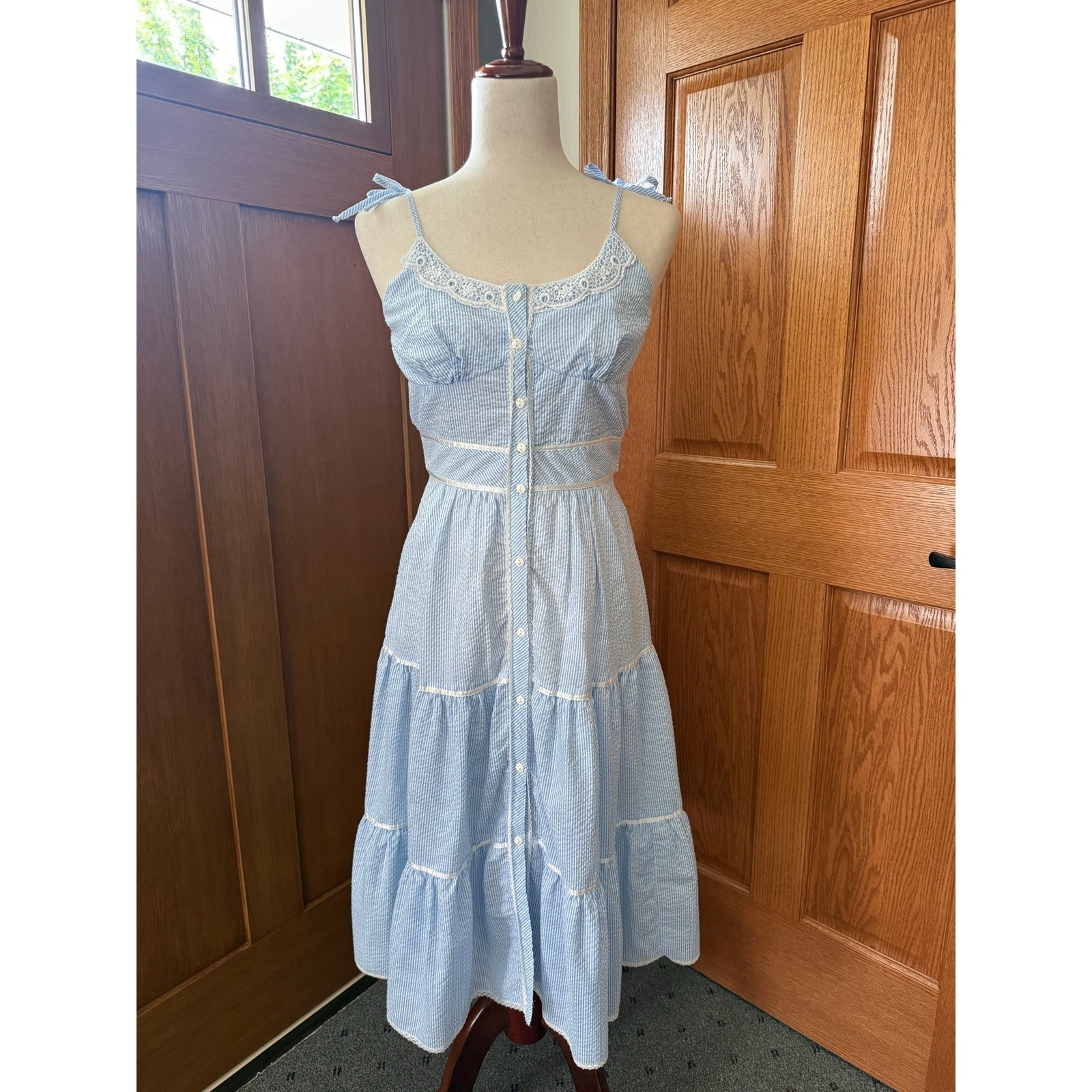 Vintage Candi Jones Seersucker Romantic Pairie Dress Small