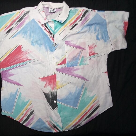 Vintage Touche L.A. Abstract Geometric Strokes Button Shirt Blouse