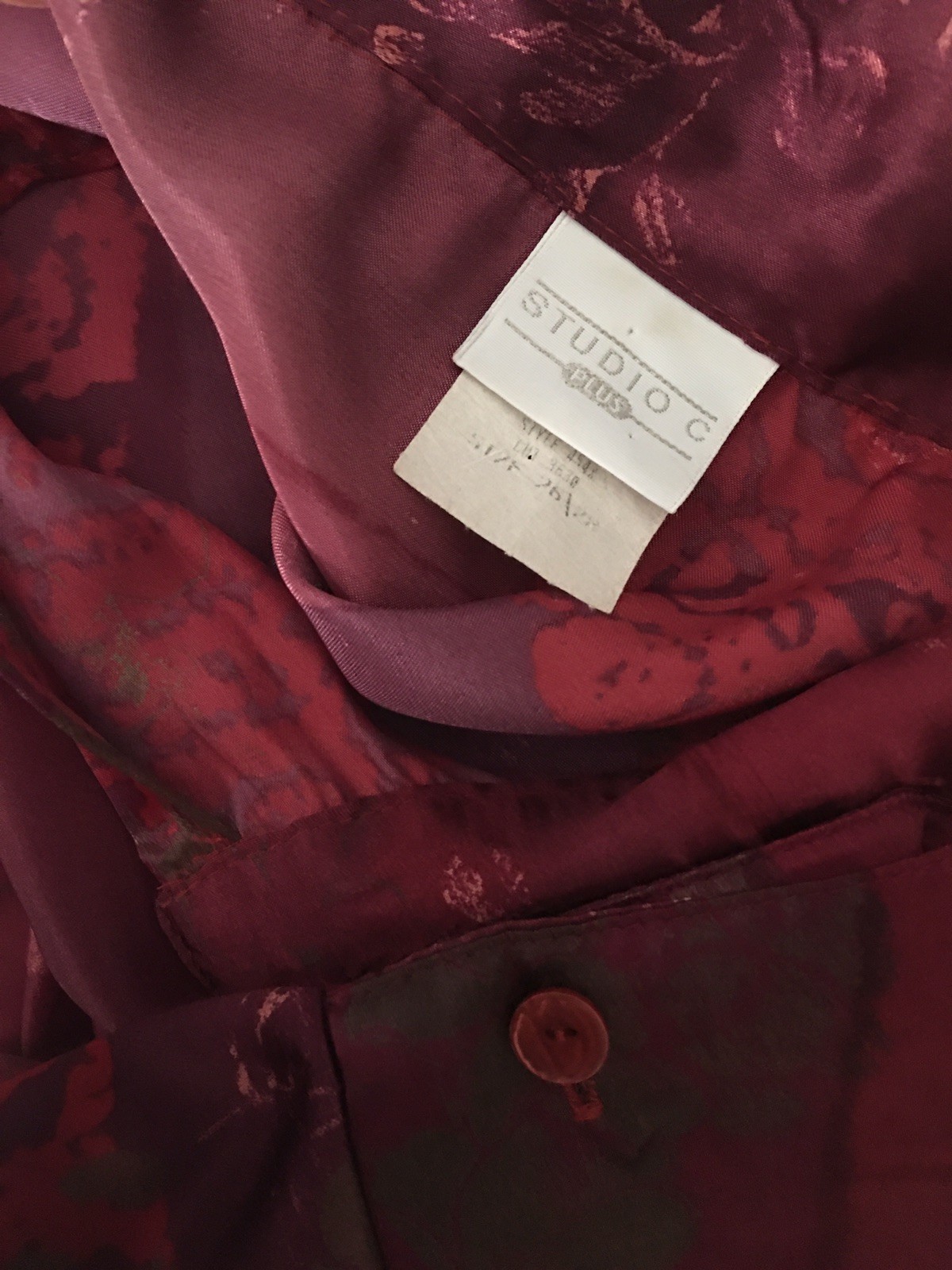 Vtg Studio C Burgundy Purple Satin Blouse Shirt Top 3X