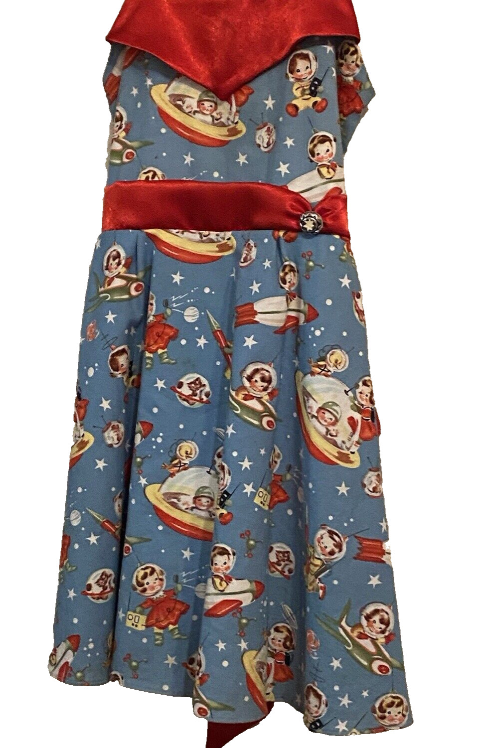 VTG Little Girls Spaceships Rockets Dress Unsized Looks Like 3-4yrs Korea Rayon