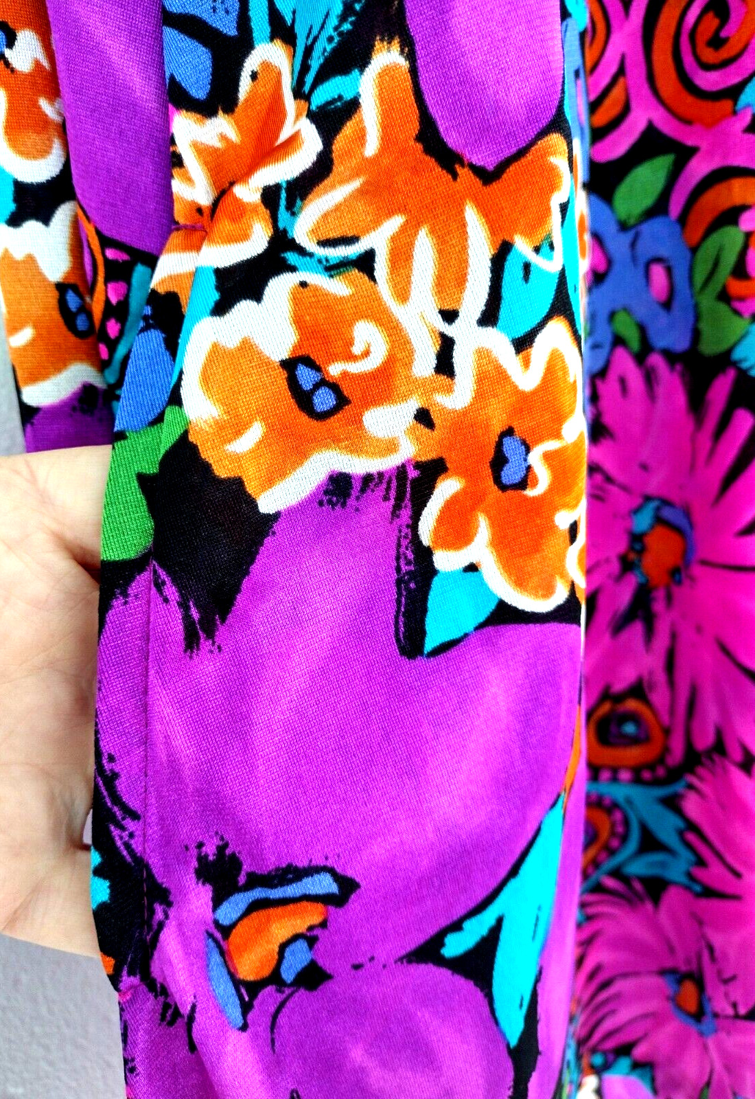 Vtg 80’s Psychedelic Floral A-line Top Sz S by De Weese Long S Cover-up Pockets
