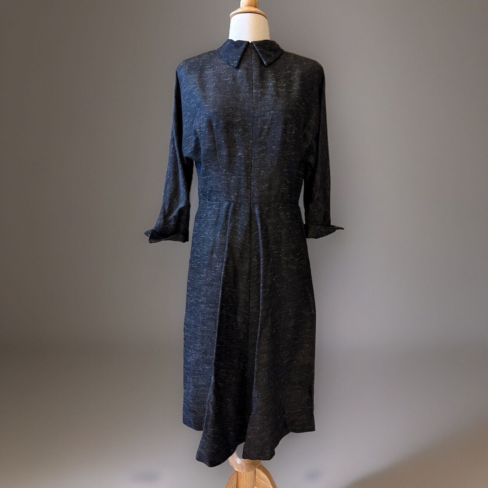 Vtg 50’s Atomic Black Fleck Wiggle Sheath Dress Pin Up Rockabilly Sz M/L