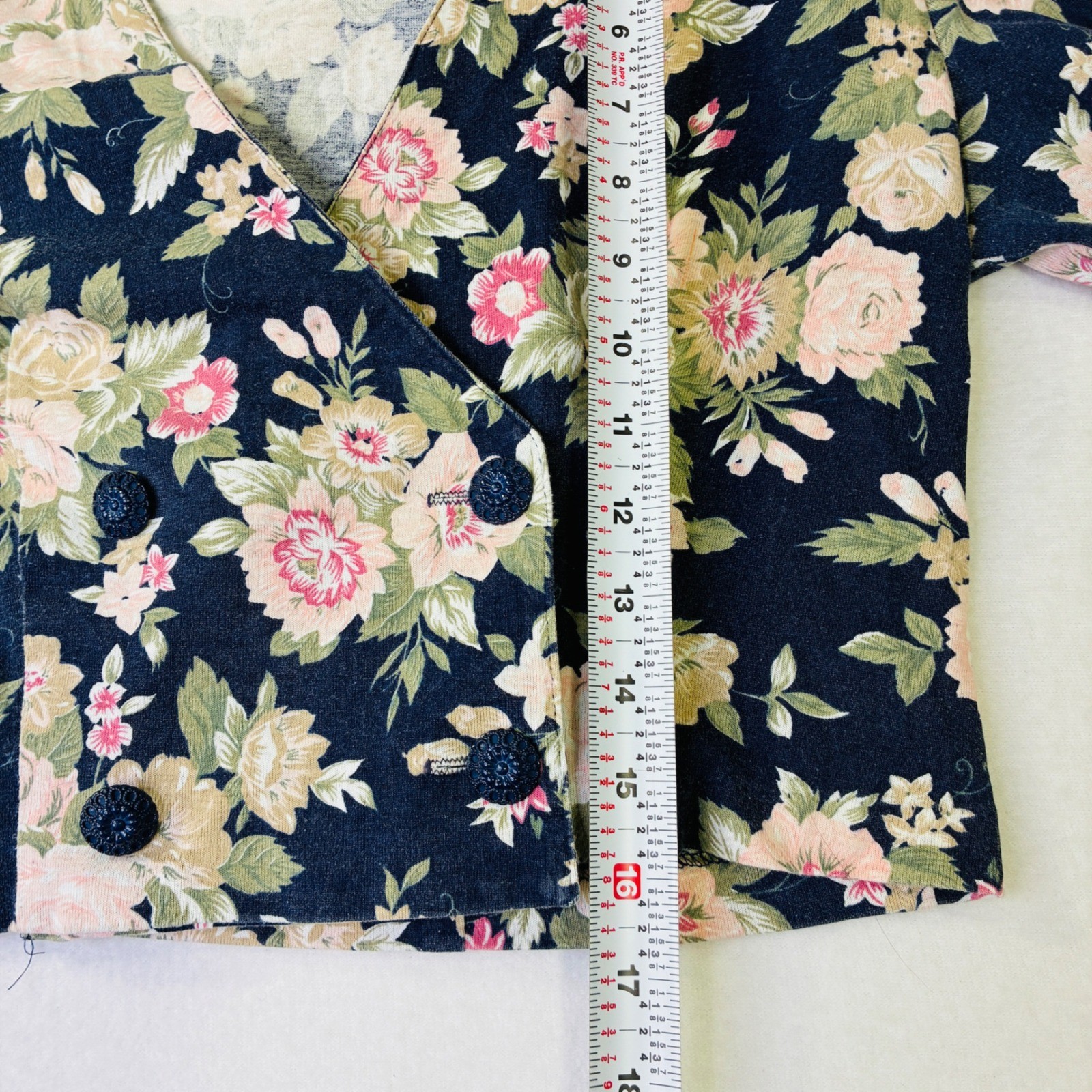 Vintage Byer Too Floral Cropped Jacket Navy Blue Pink 90s Made in USA Size 9
